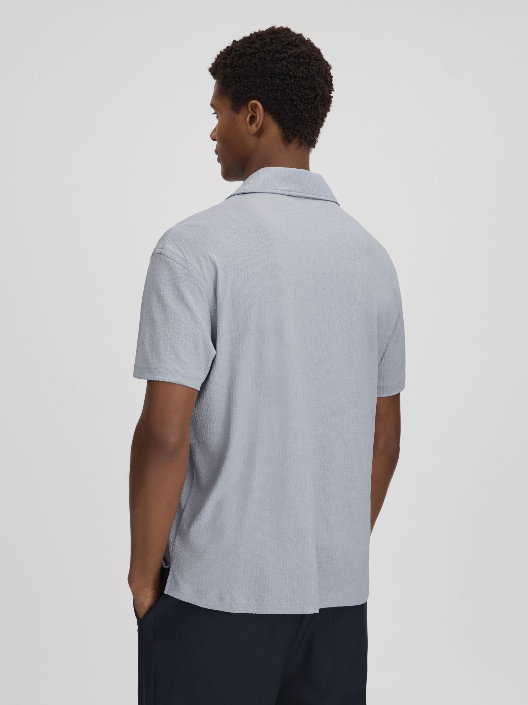 Textured Crepe Cuban Collar Shirt in Porcelain Blue - Image 5 of 6