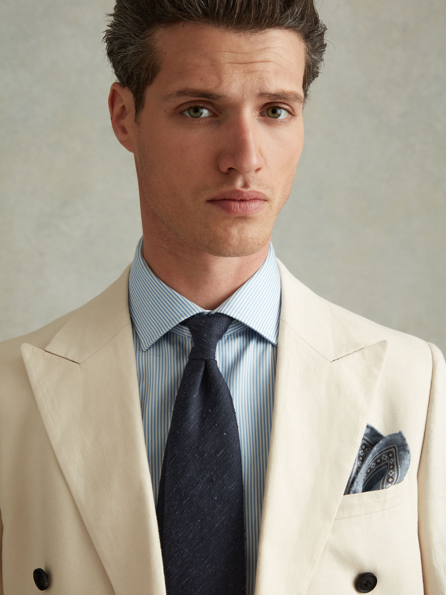 Textured Silk Blend Tie in Indigo - Image 2 of 5 Textured Silk Blend Tie in Indigo - Image 2 of 5