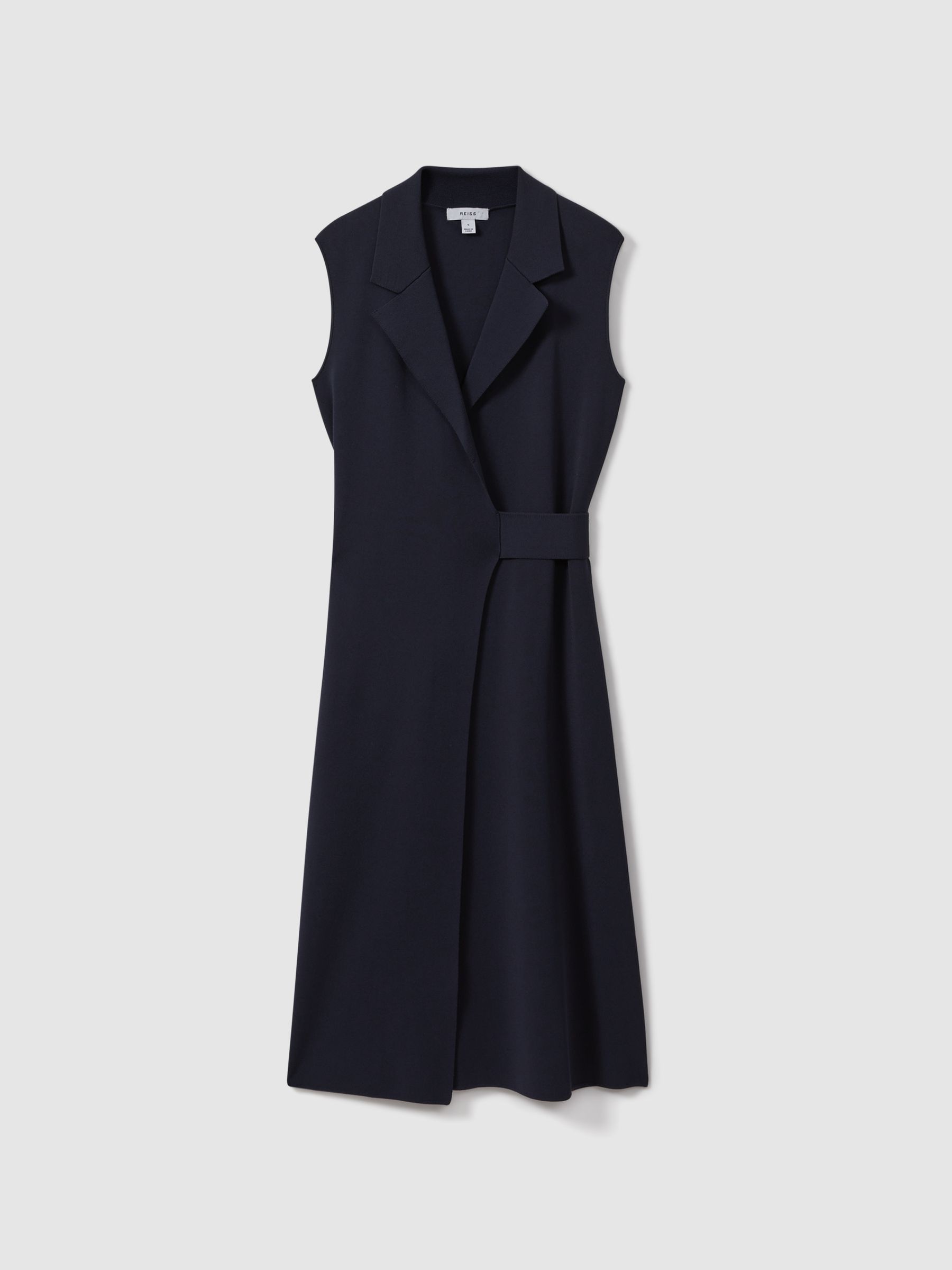 Knitted Wrap-Front Midi Dress in Navy - Image 2 of 5