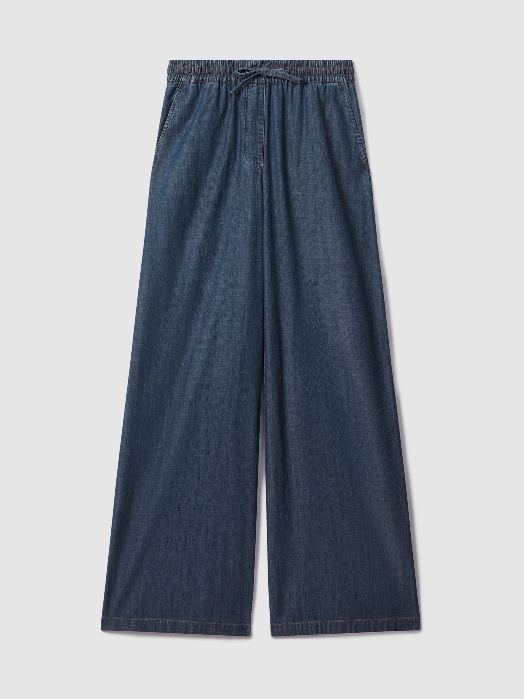 Denim Look Wide Leg Trousers in Mid Blue - Image 2 of 6