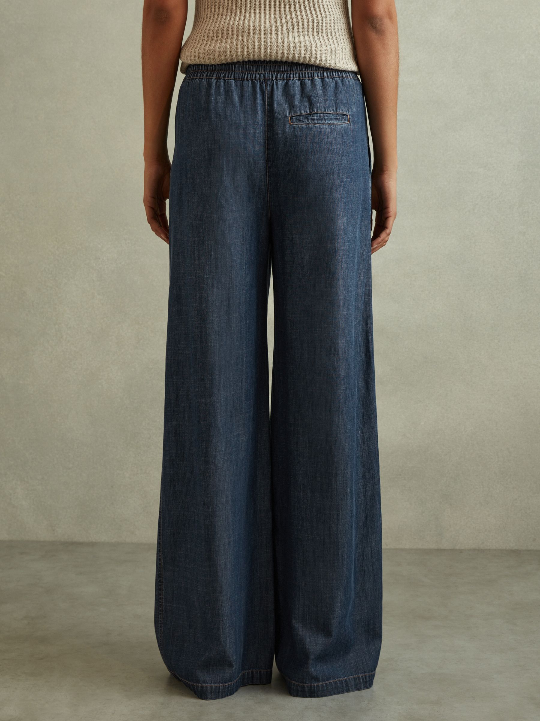 Denim Look Wide Leg Trousers in Mid Blue - Image 5 of 6