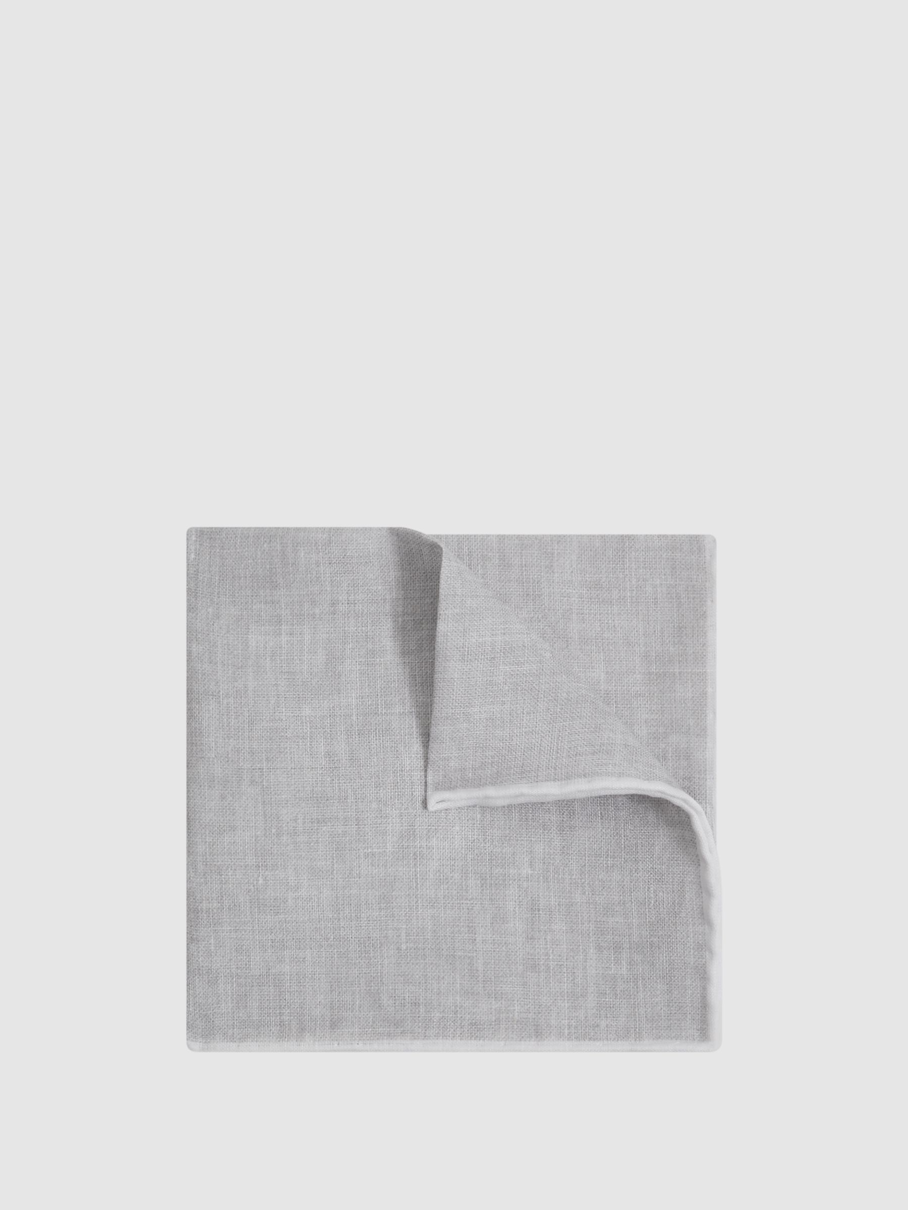 Linen Contrast Trim Pocket Square in Soft Ice - Image 1 of 5