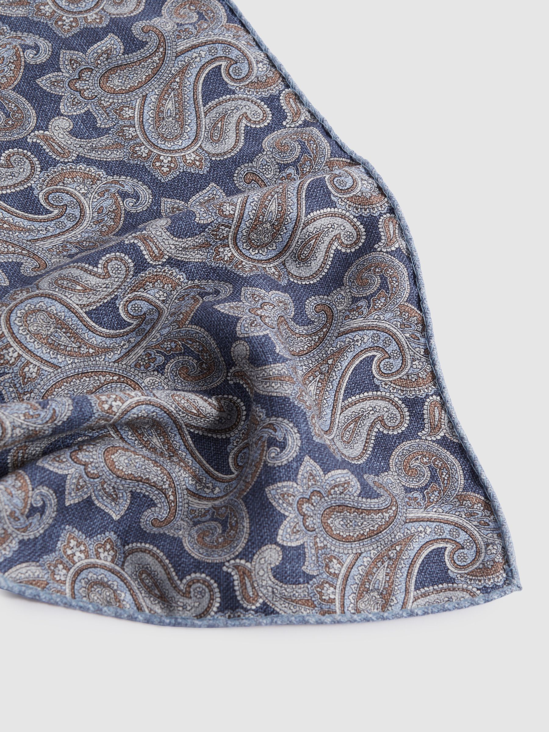 Silk Reversible Pocket Square in Indigo Melange - Image 4 of 5
