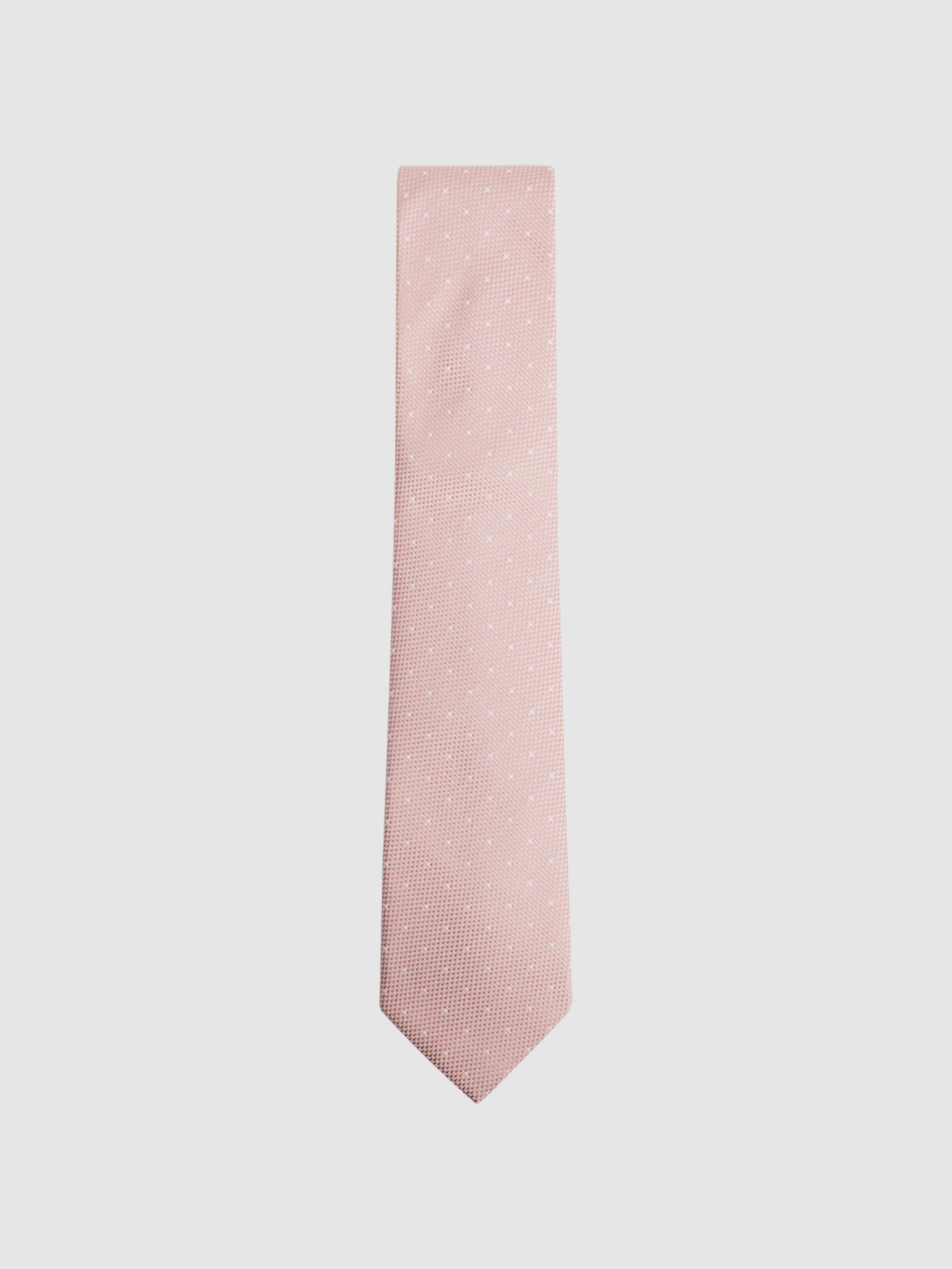 Silk Polka Dot Tie in Soft Pink - Image 1 of 5