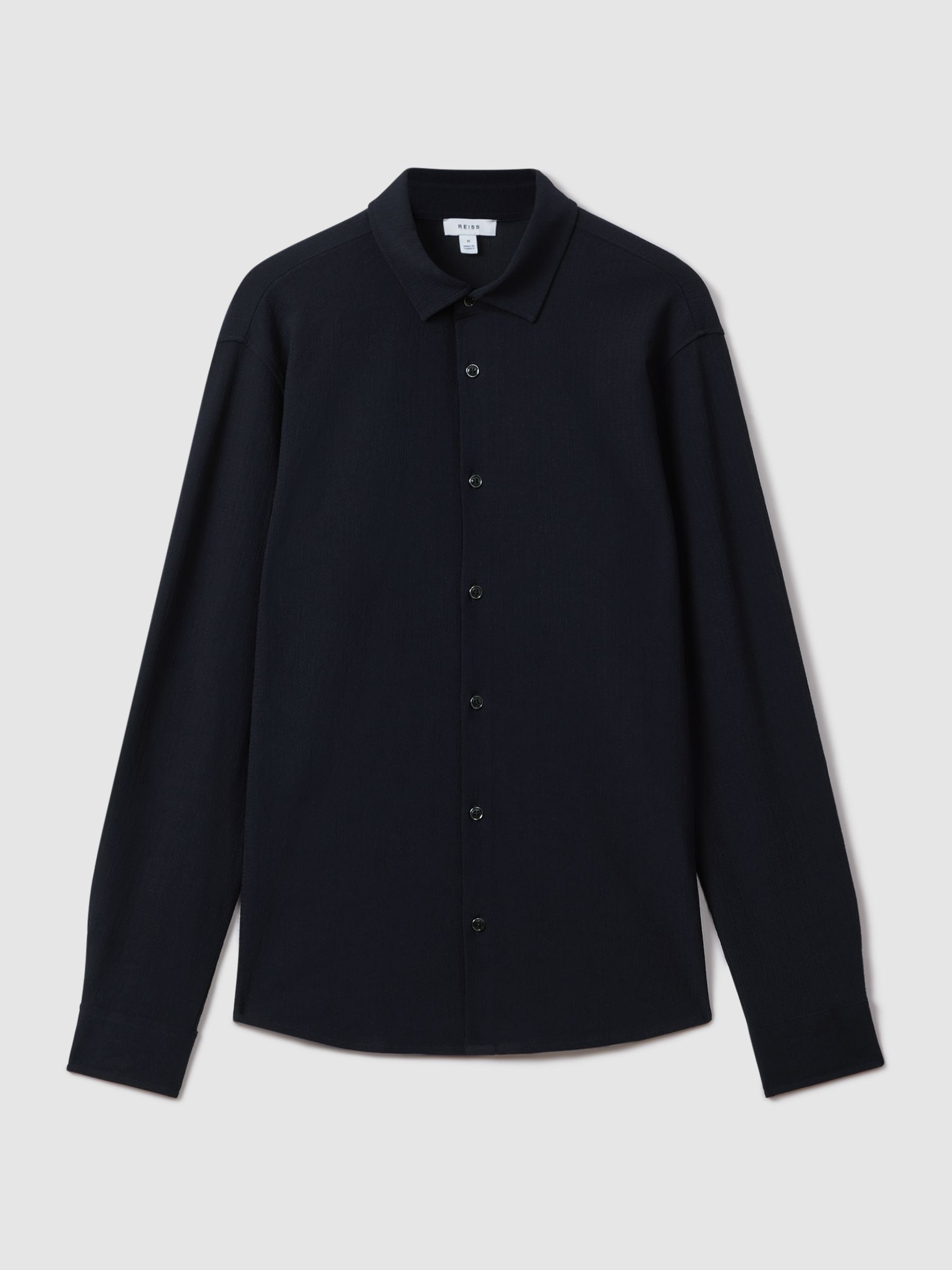 Textured Button-Through Shirt in Navy - Image 2 of 6