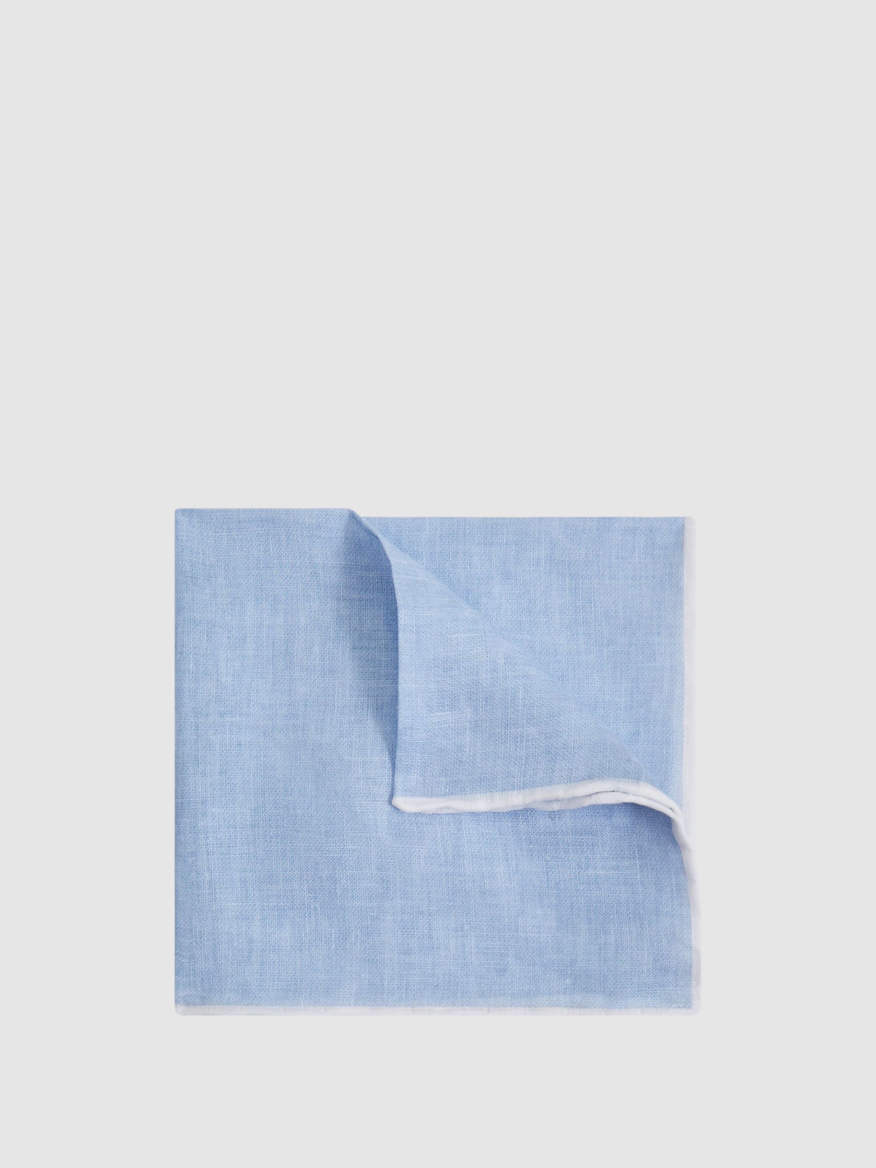 Linen Contrast Trim Pocket Square in Sky Blue Melange - Image 1 of 5