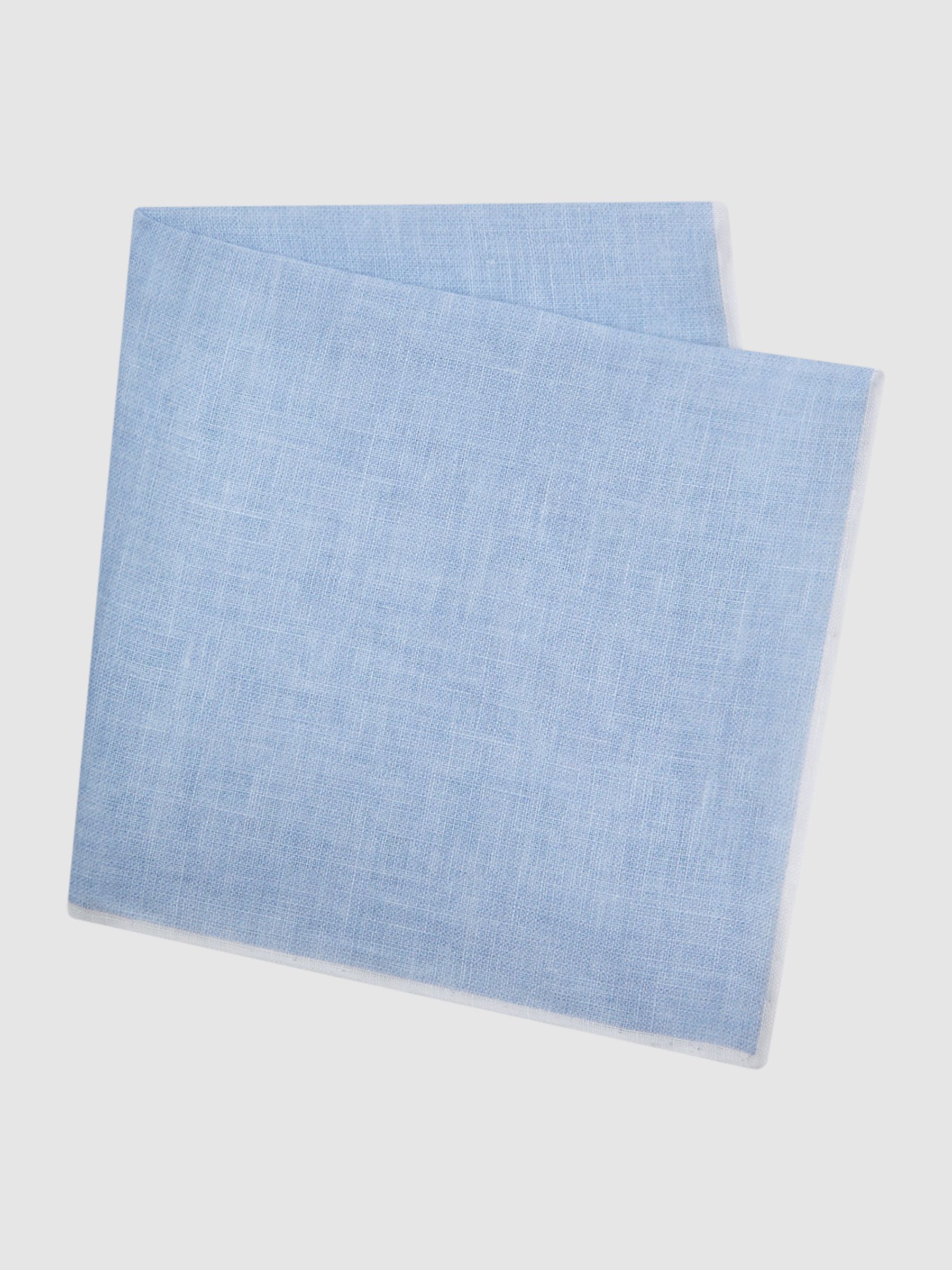 Linen Contrast Trim Pocket Square in Sky Blue Melange - Image 3 of 5