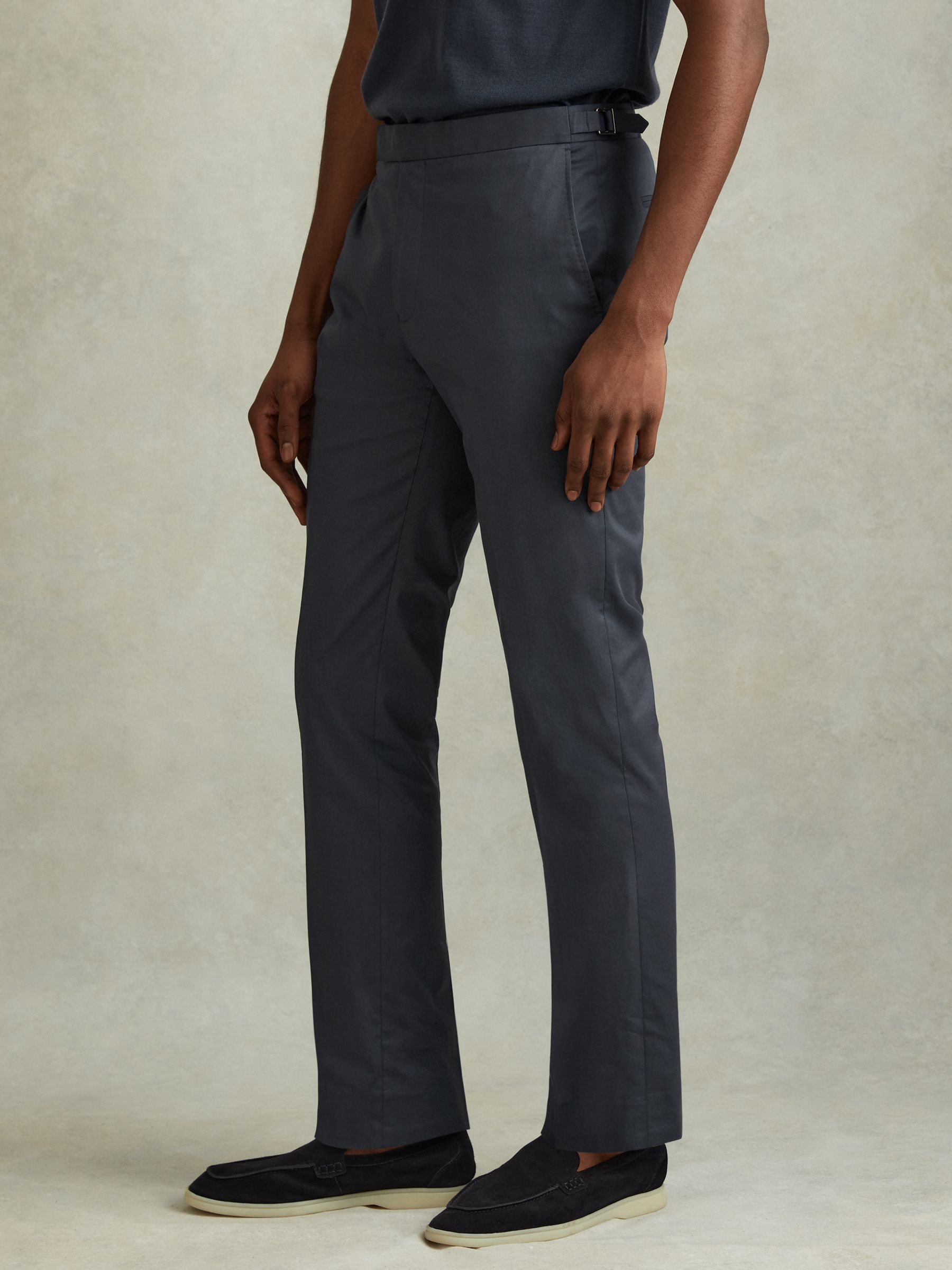 Slim Fit Cotton Blend Adjuster Trousers in Airforce Blue - Image 3 of 6