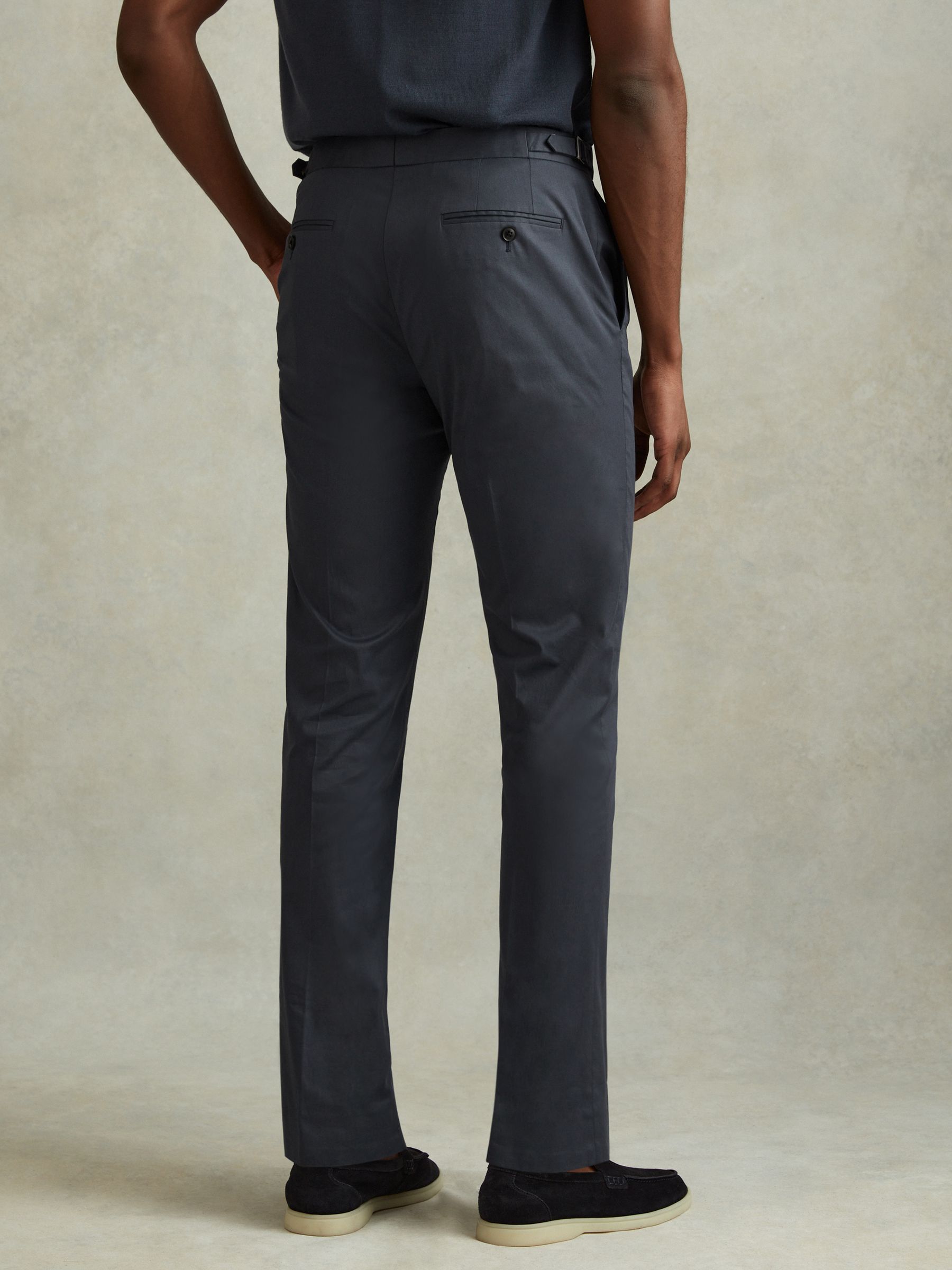 Slim Fit Cotton Blend Adjuster Trousers in Airforce Blue - Image 5 of 6