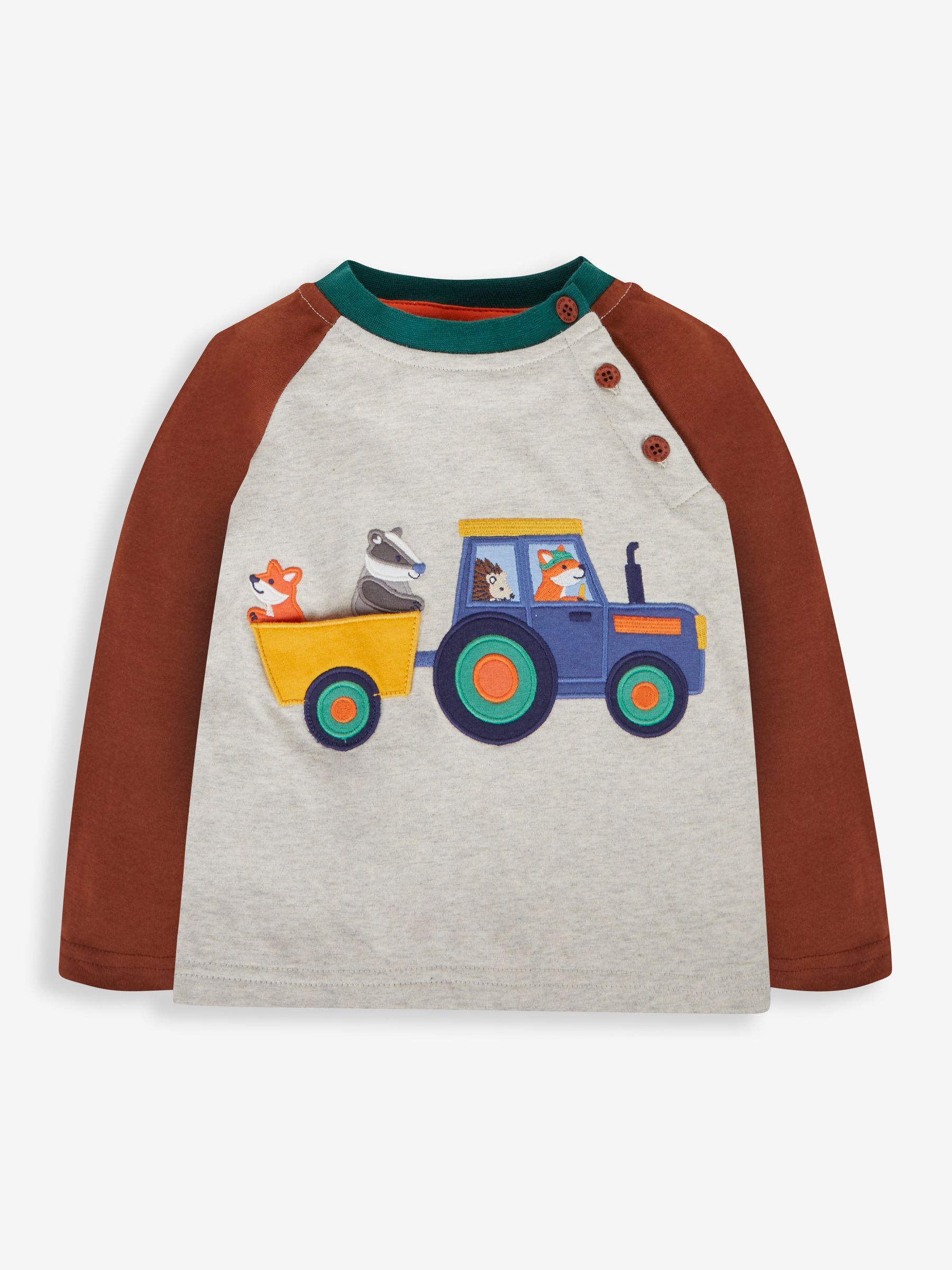 Toffee Tractor Appliqué With Pet In Pocket Top - Image 1 of 4