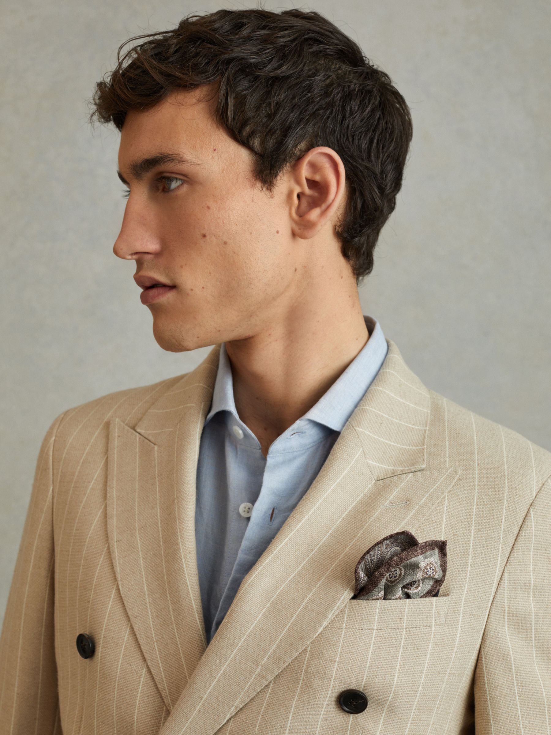 Silk Reversible Pocket Square in Sage Melange - Image 2 of 7 Silk Reversible Pocket Square in Sage Melange - Image 2 of 7