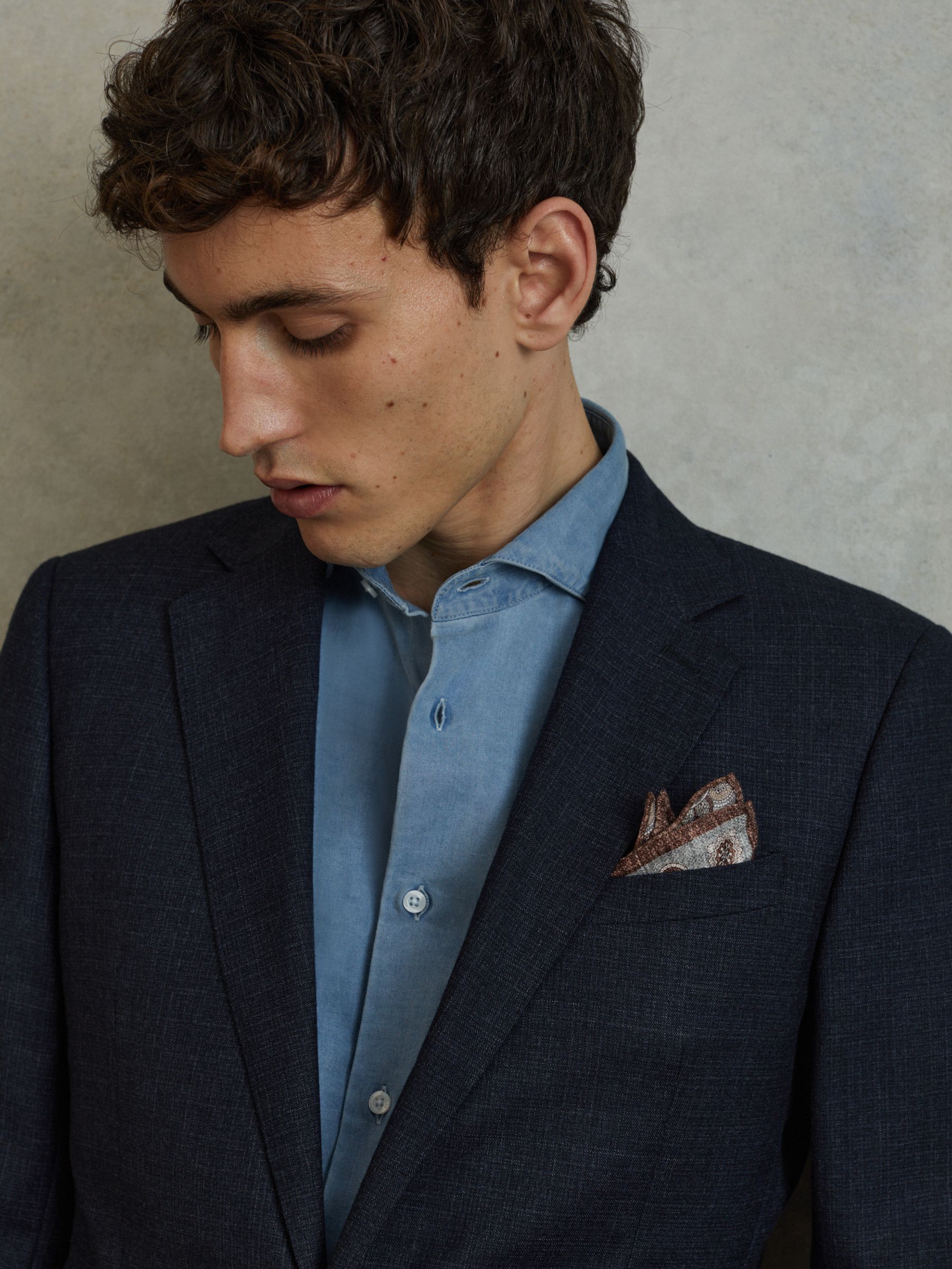 Silk Reversible Pocket Square in Grey Melange - Image 2 of 8 Silk Reversible Pocket Square in Grey Melange - Image 2 of 8