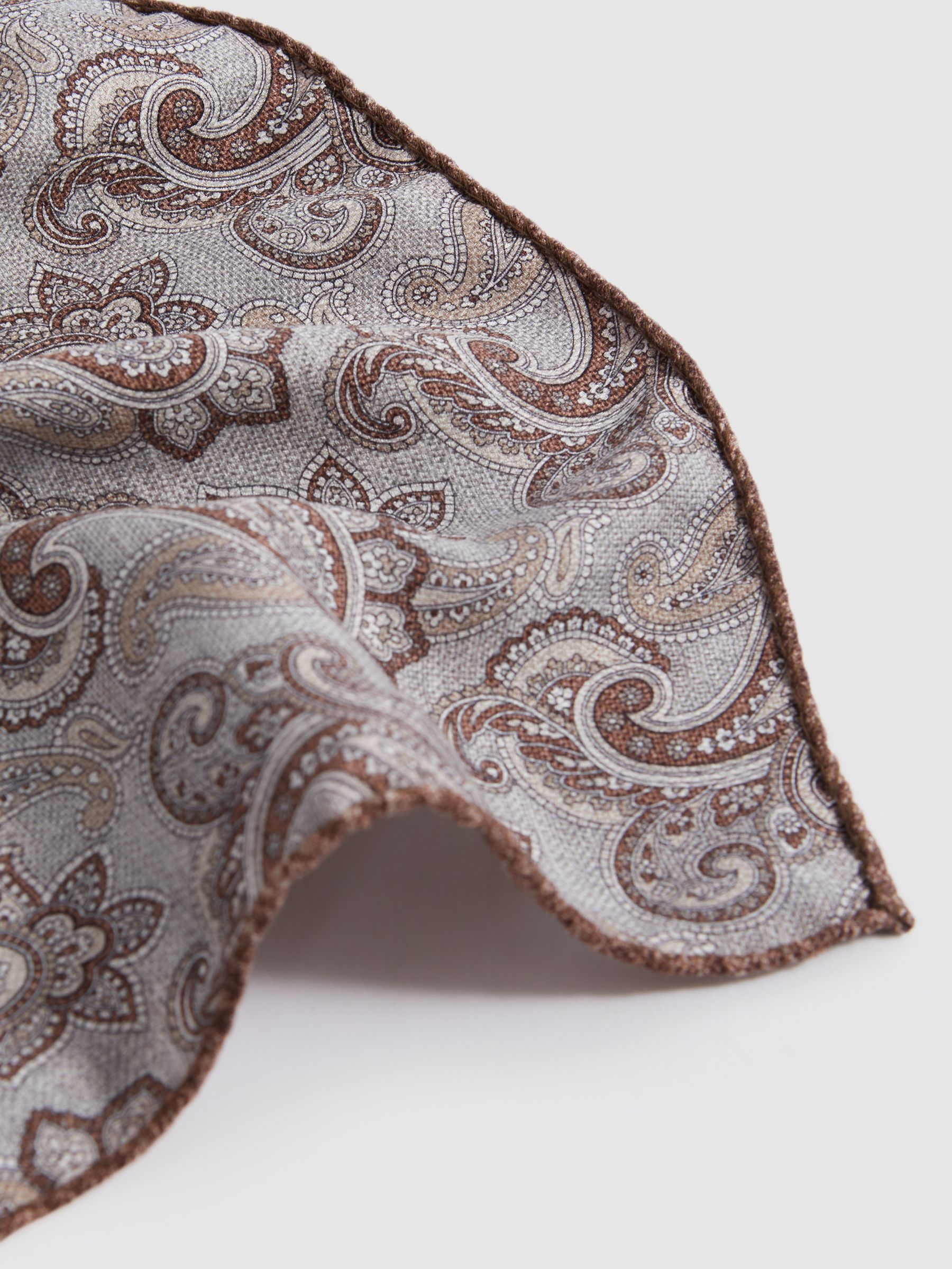 Silk Reversible Pocket Square in Grey Melange - Image 4 of 8