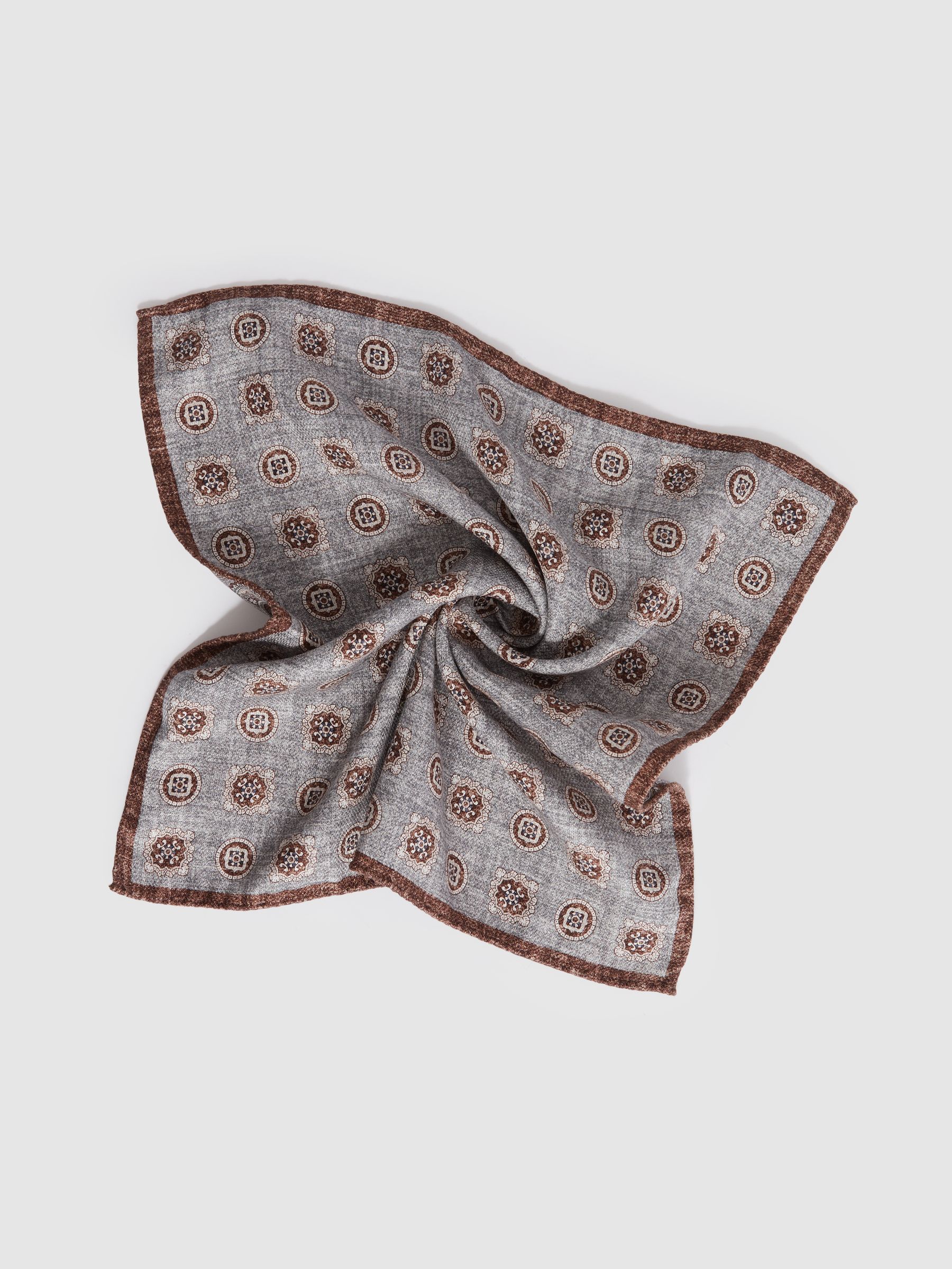 Silk Reversible Pocket Square in Grey Melange - Image 5 of 8