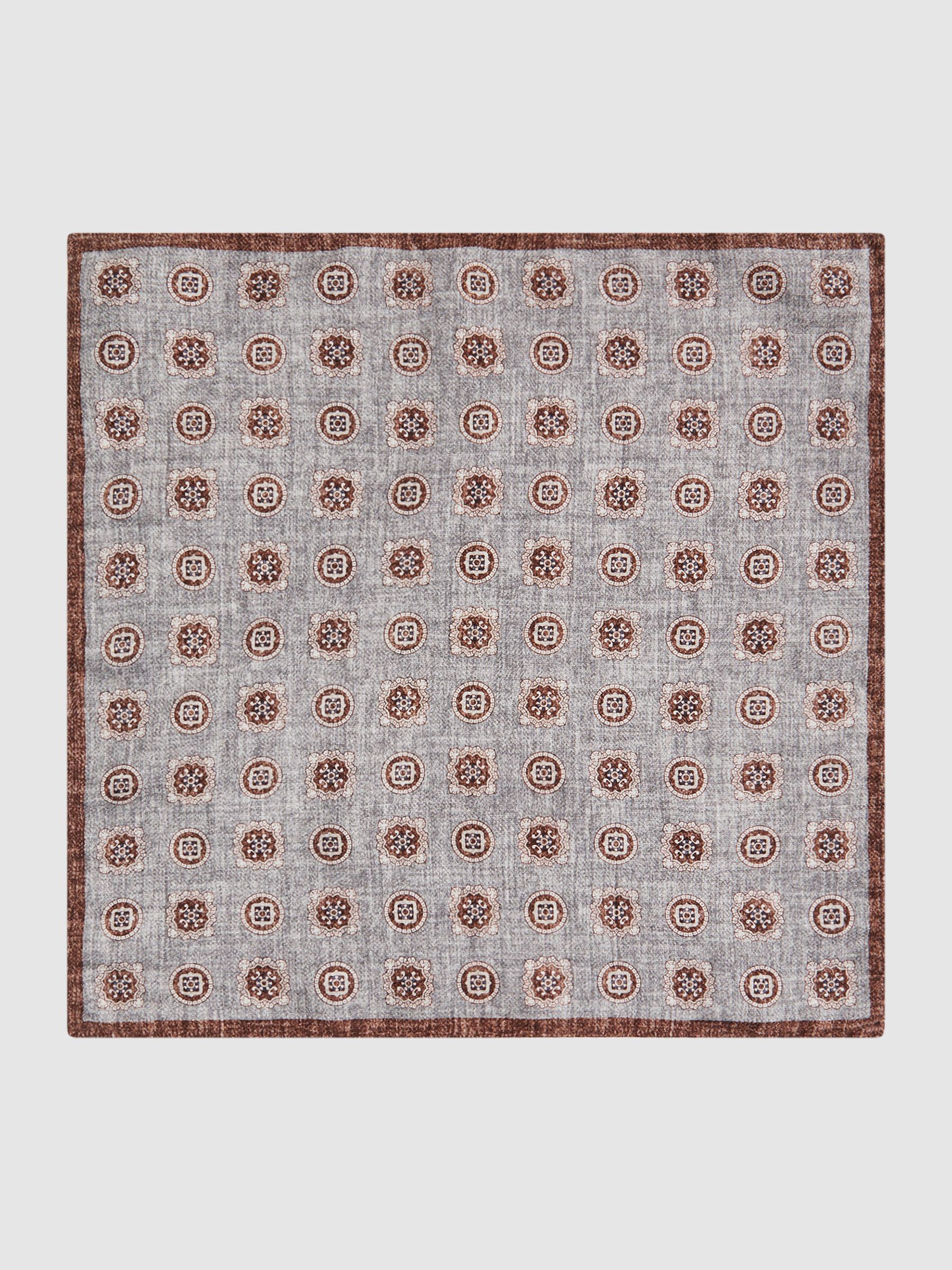 Silk Reversible Pocket Square in Grey Melange - Image 6 of 8