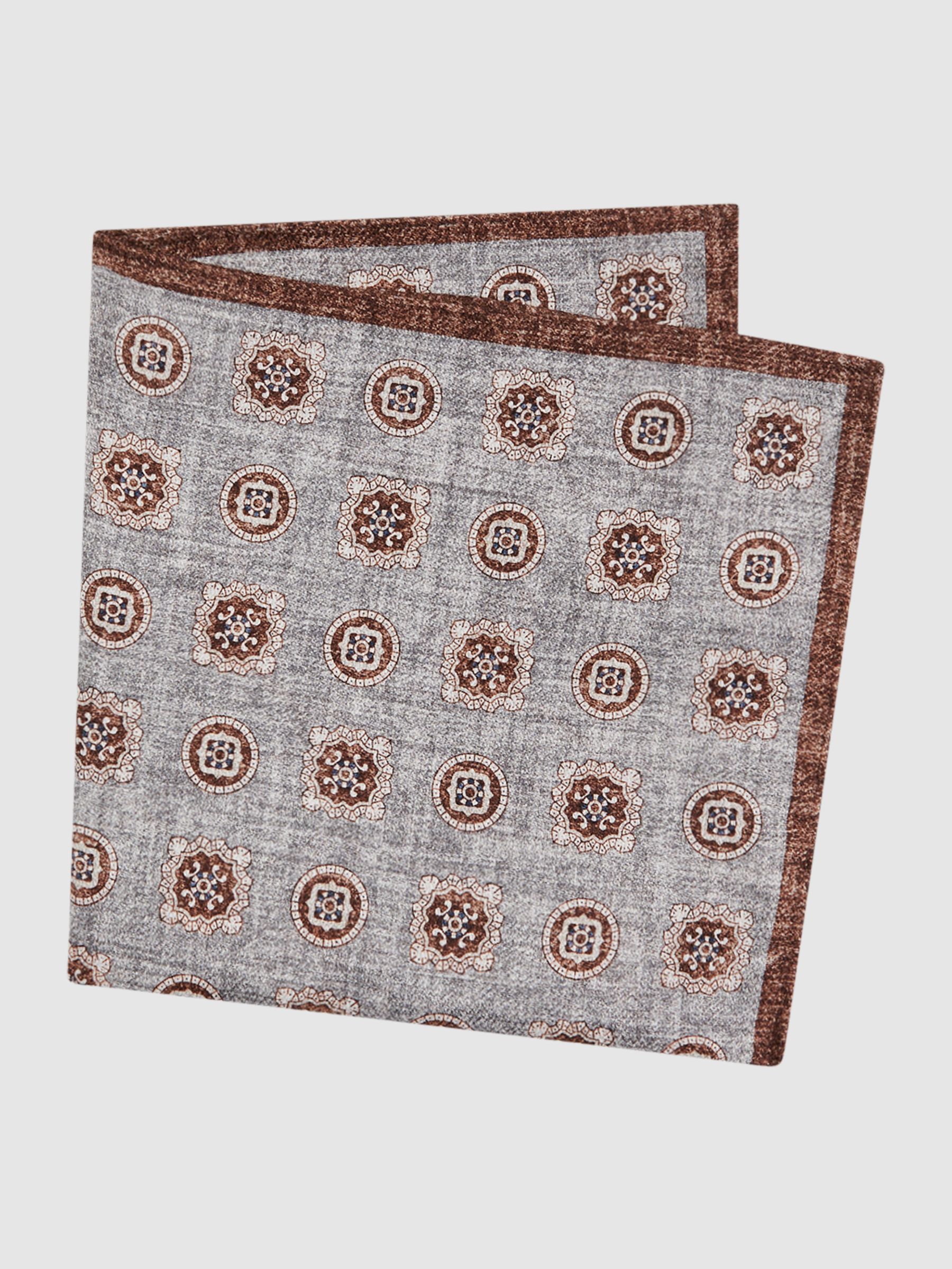 Silk Reversible Pocket Square in Grey Melange - Image 8 of 8