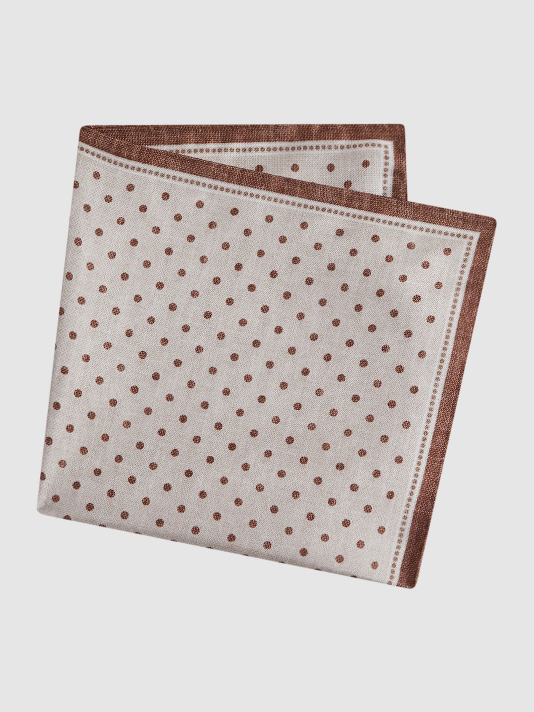Silk Polka Dot Pocket Square in Oatmeal Melange - Image 4 of 5