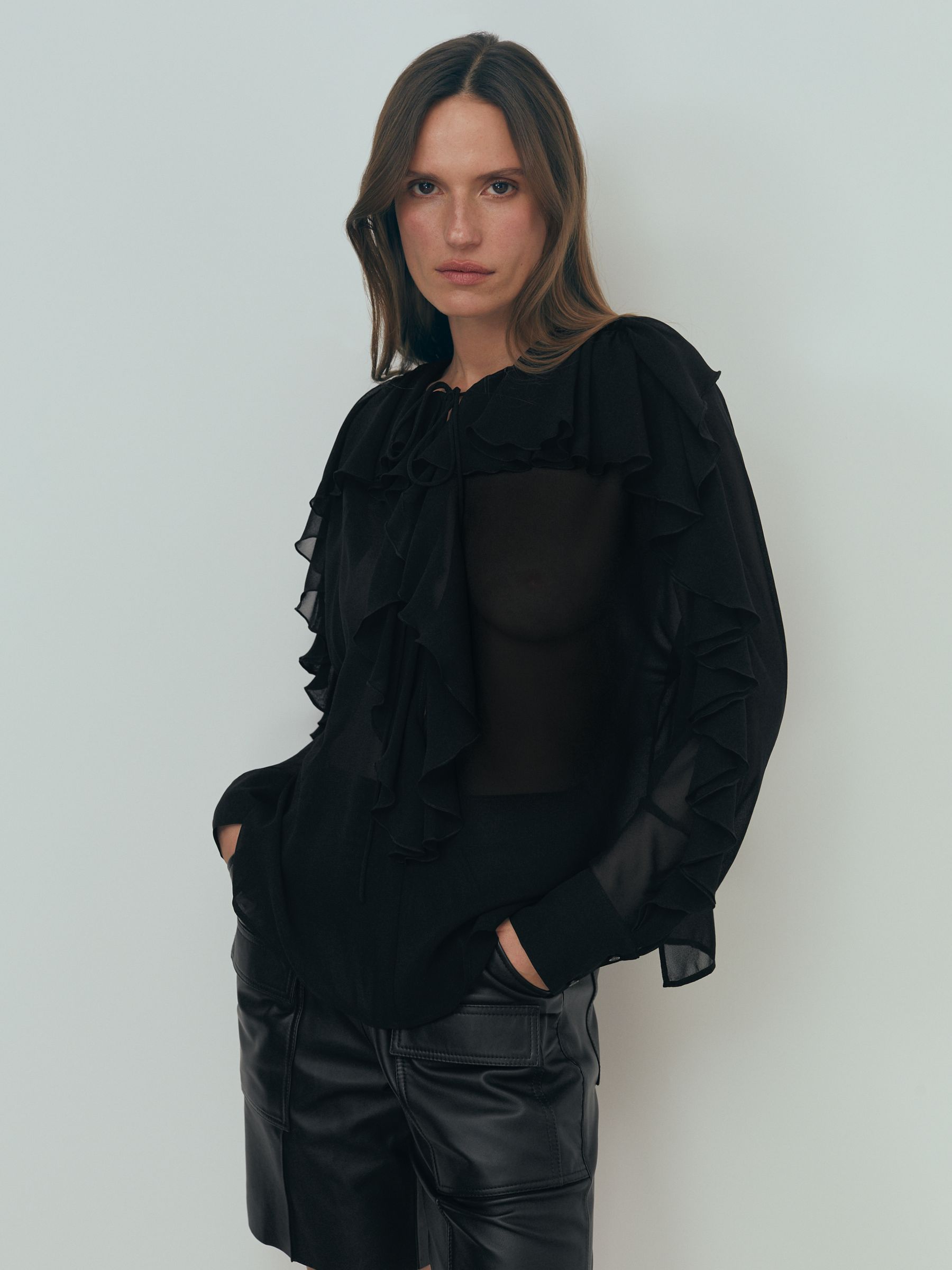 Atelier Silk Ruffle Blouse in Black - Image 1 of 7