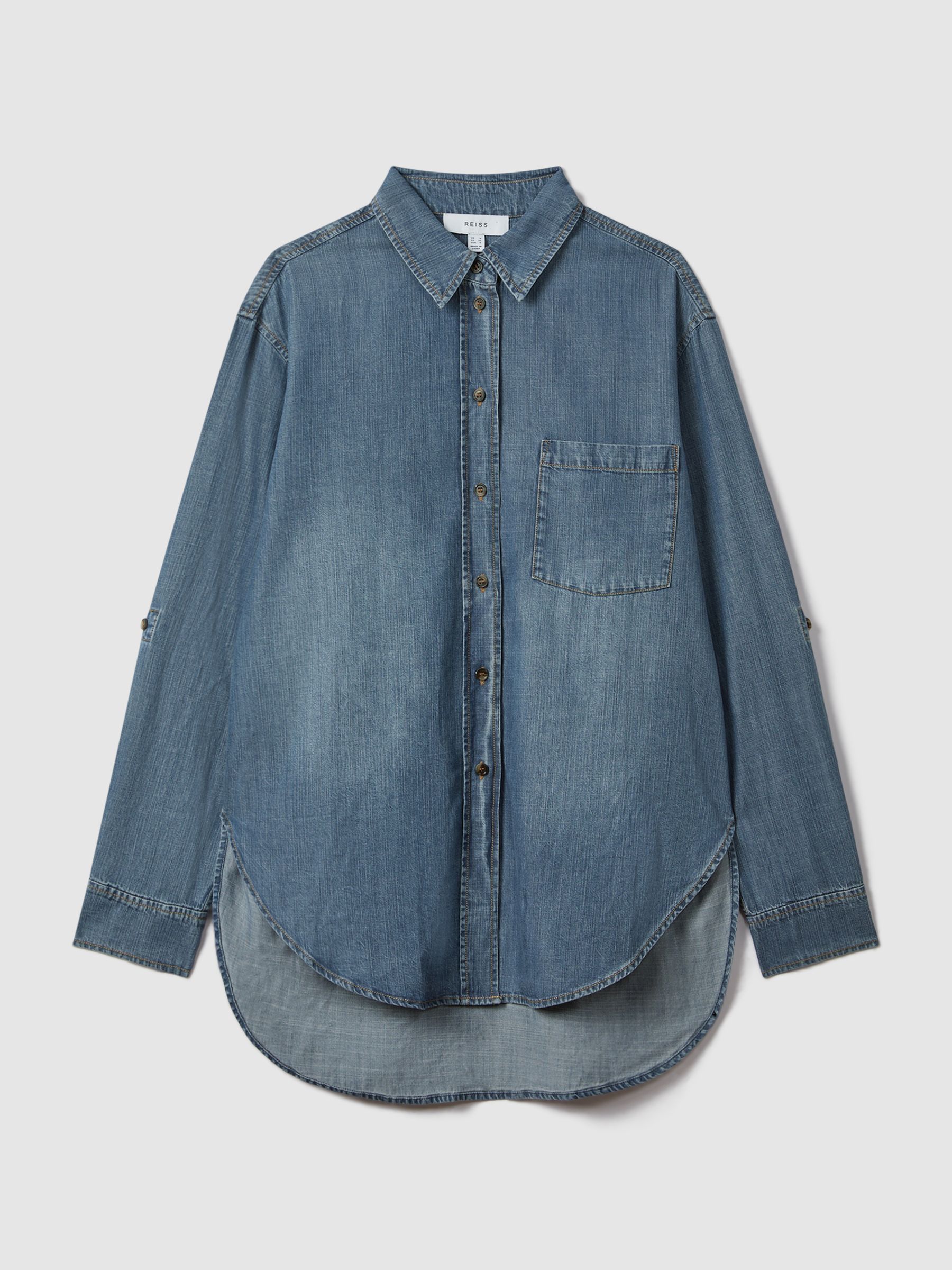 Denim Button-Through Shirt in Blue - Image 2 of 6