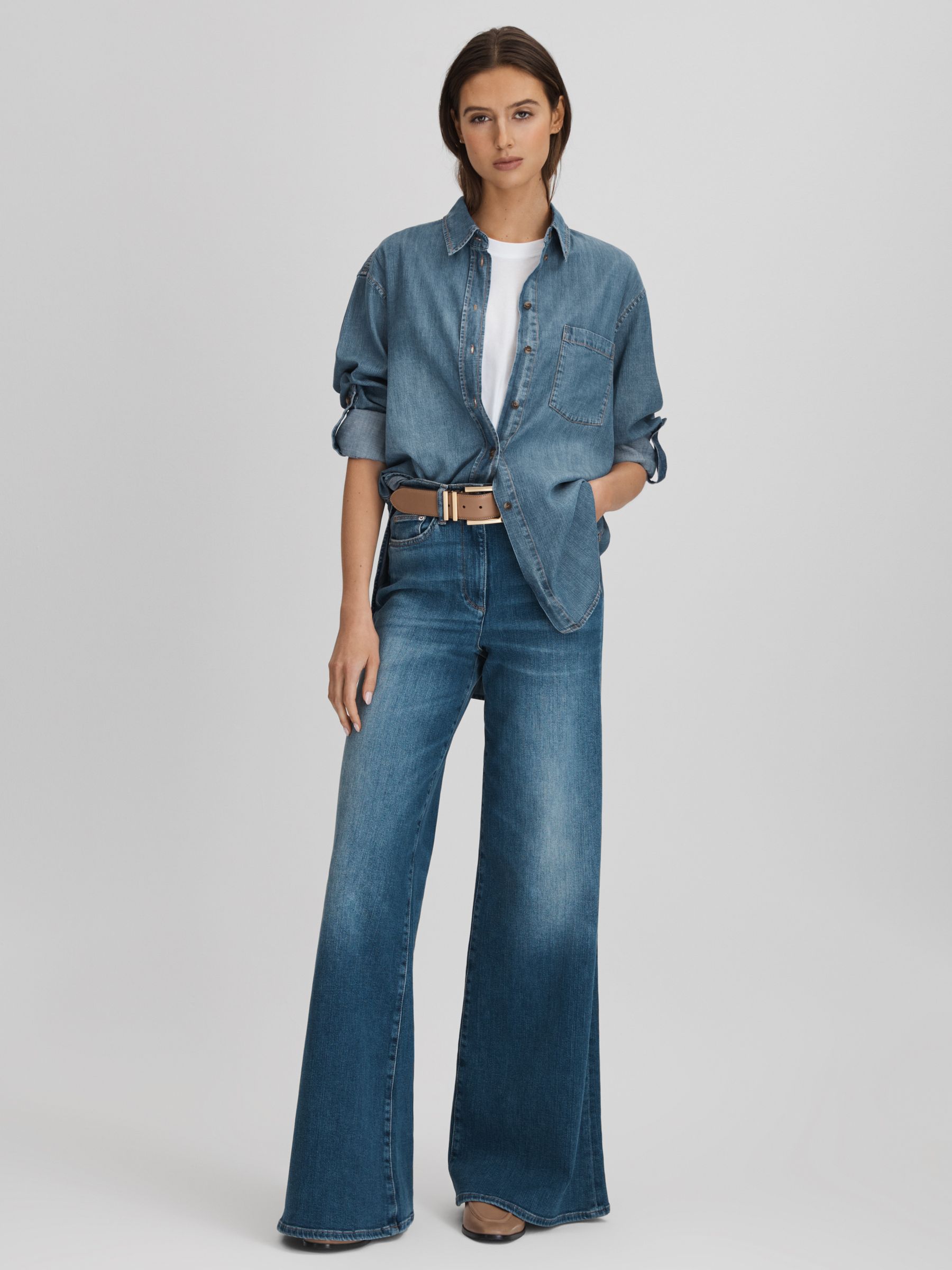 Denim Button-Through Shirt in Blue - Image 3 of 6