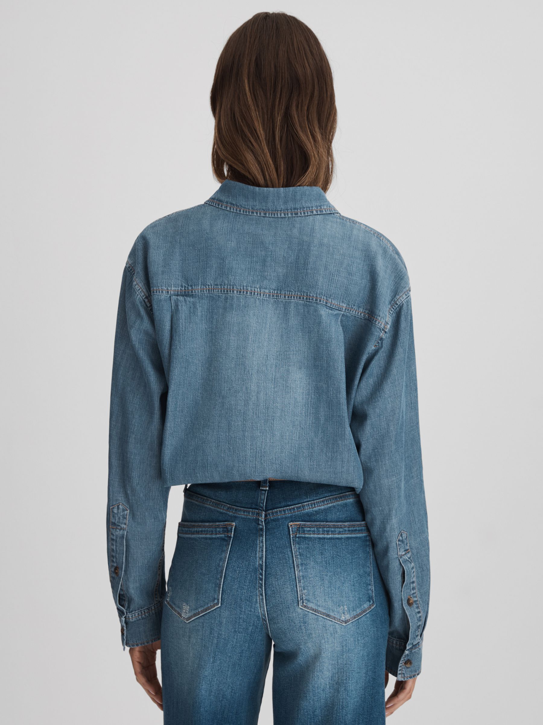 Denim Button-Through Shirt in Blue - Image 5 of 6