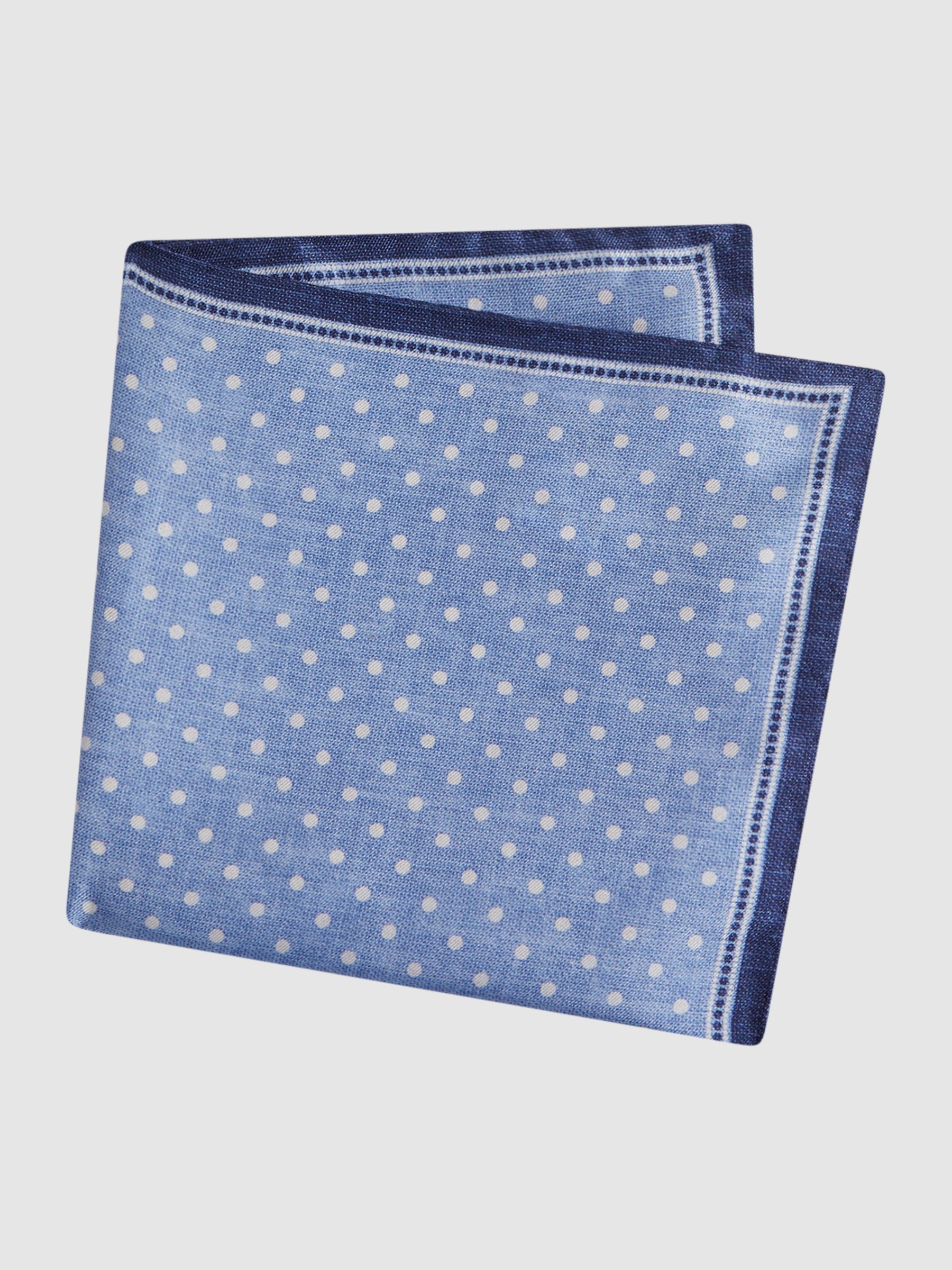 Silk Polka Dot Pocket Square in Sky Blue - Image 4 of 5