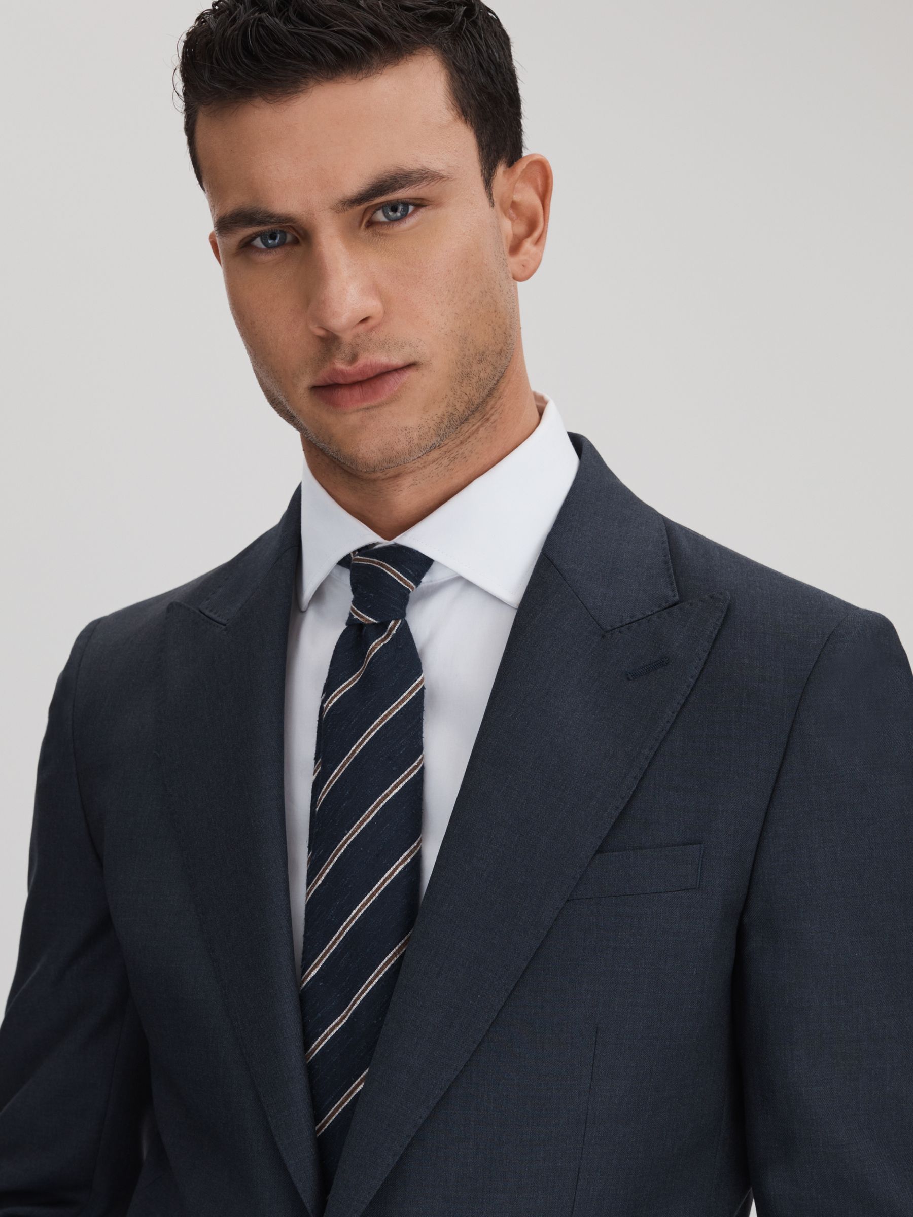 Silk Blend Textured Tie in Navy - Image 2 of 5