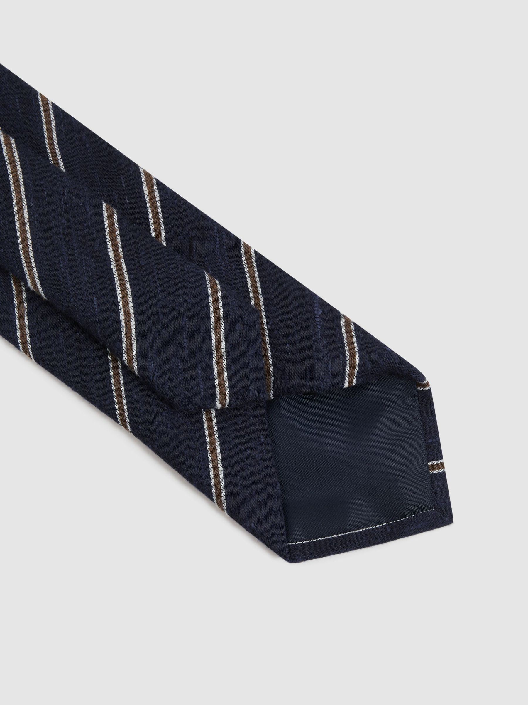 Silk Blend Textured Tie in Navy - Image 4 of 5