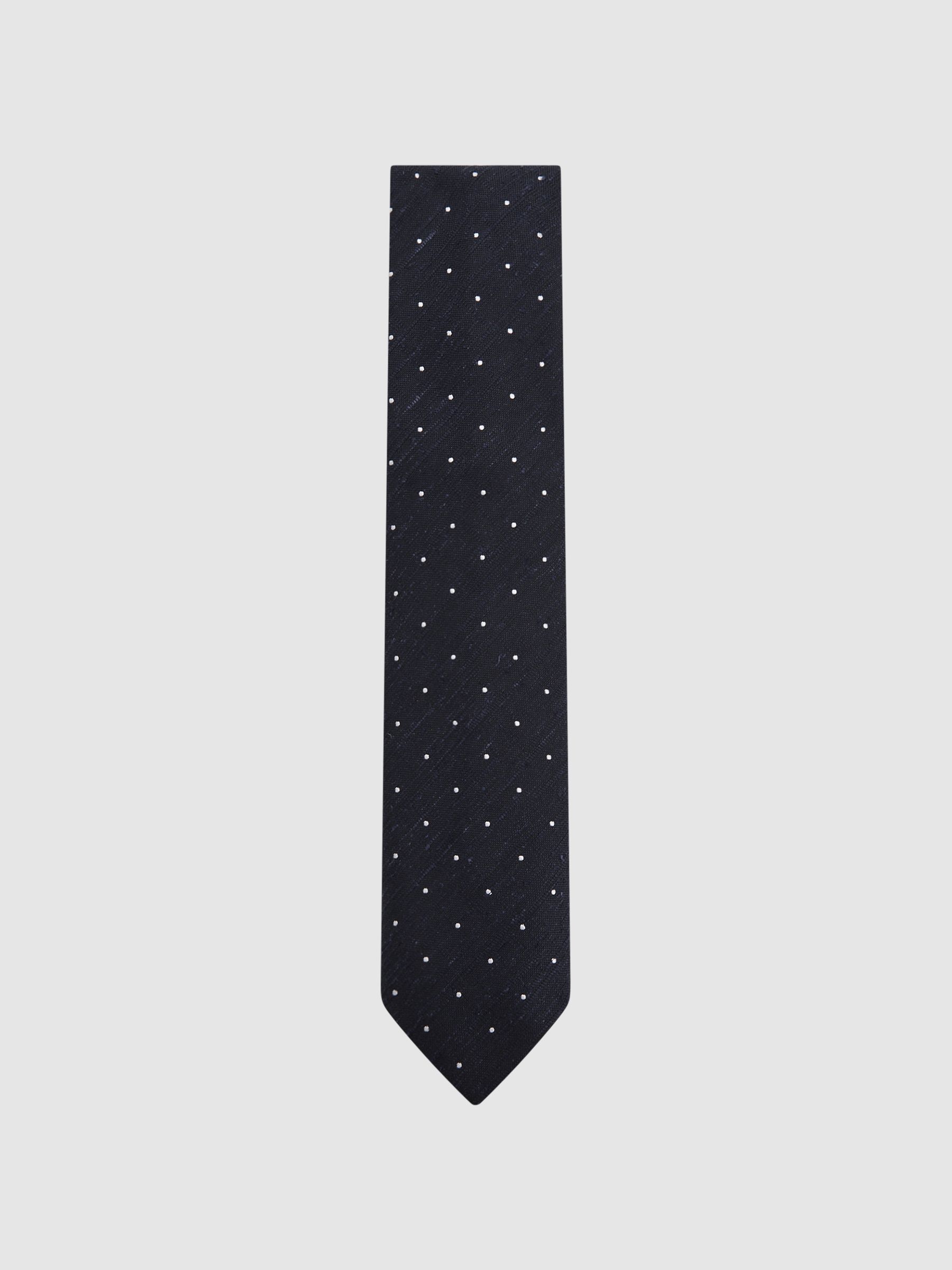 Silk Blend Textured Polka Dot Tie in Navy - Image 1 of 7