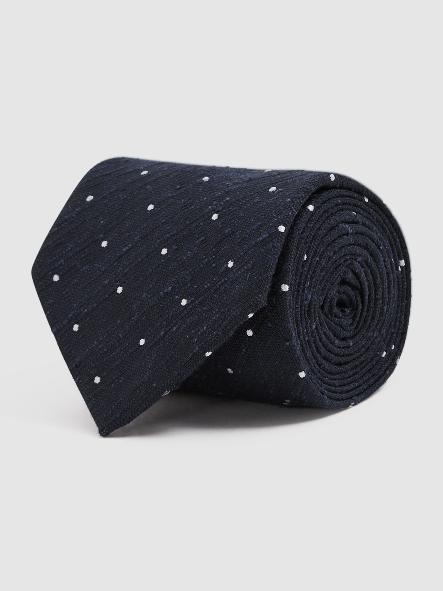 Silk Blend Textured Polka Dot Tie in Navy - Image 3 of 7