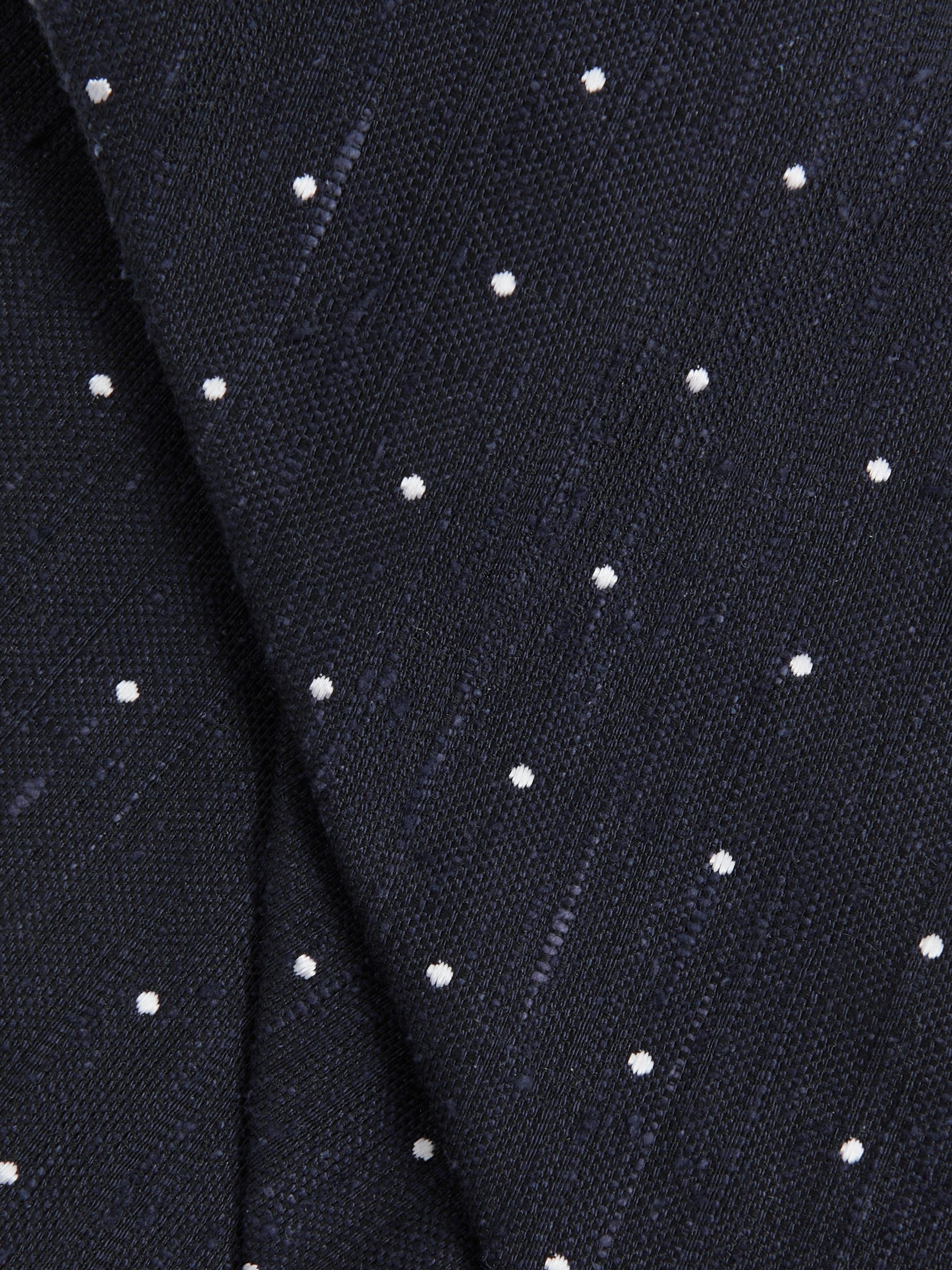 Silk Blend Textured Polka Dot Tie in Navy - Image 5 of 7