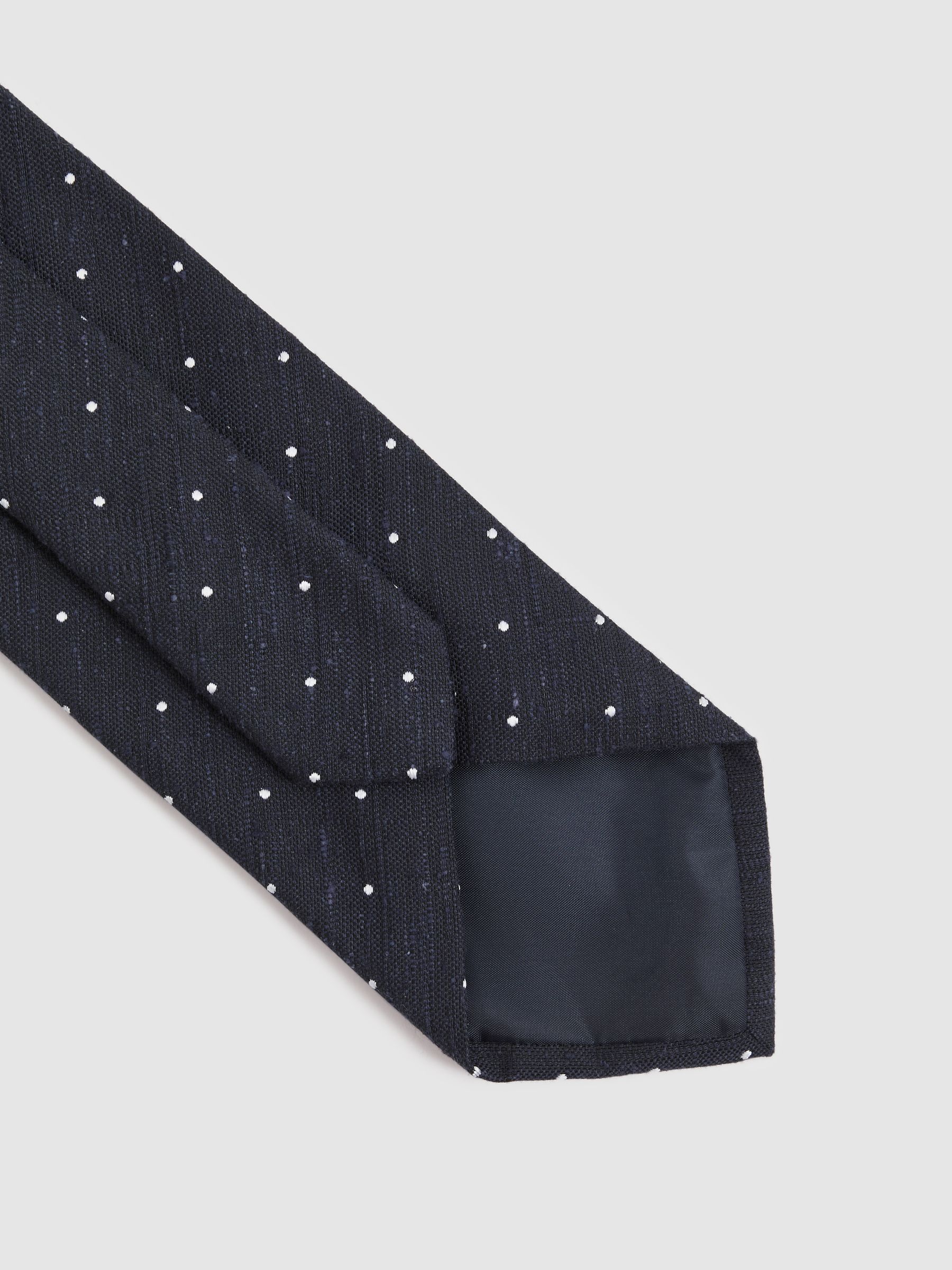 Silk Blend Textured Polka Dot Tie in Navy - Image 6 of 7