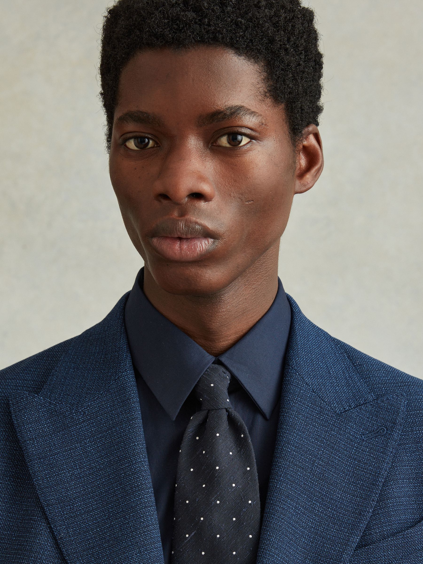 Silk Blend Textured Polka Dot Tie in Navy - Image 7 of 7