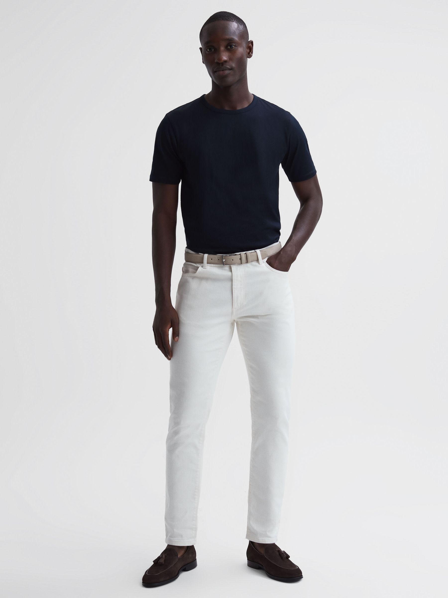 Mercerised Crew Neck T-shirt in Navy - Image 3 of 6