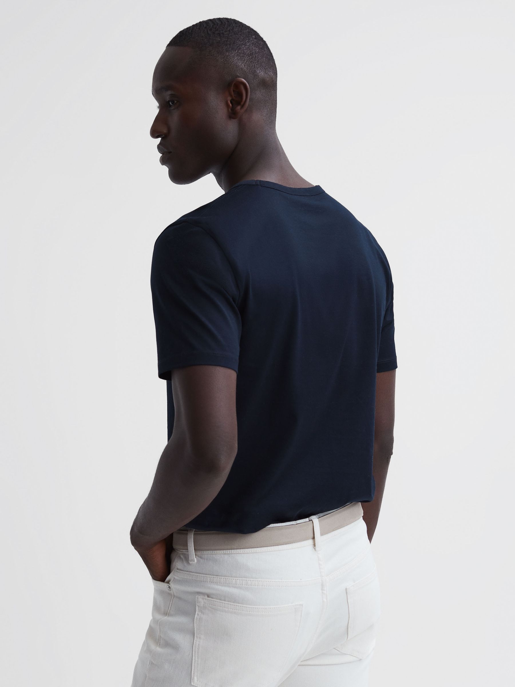Mercerised Crew Neck T-shirt in Navy - Image 5 of 6