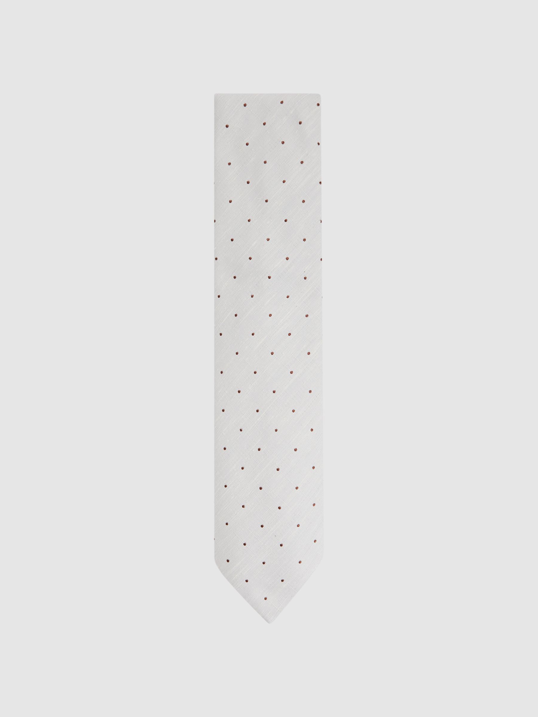 Silk Blend Textured Polka Dot Tie in Cream - Image 1 of 7