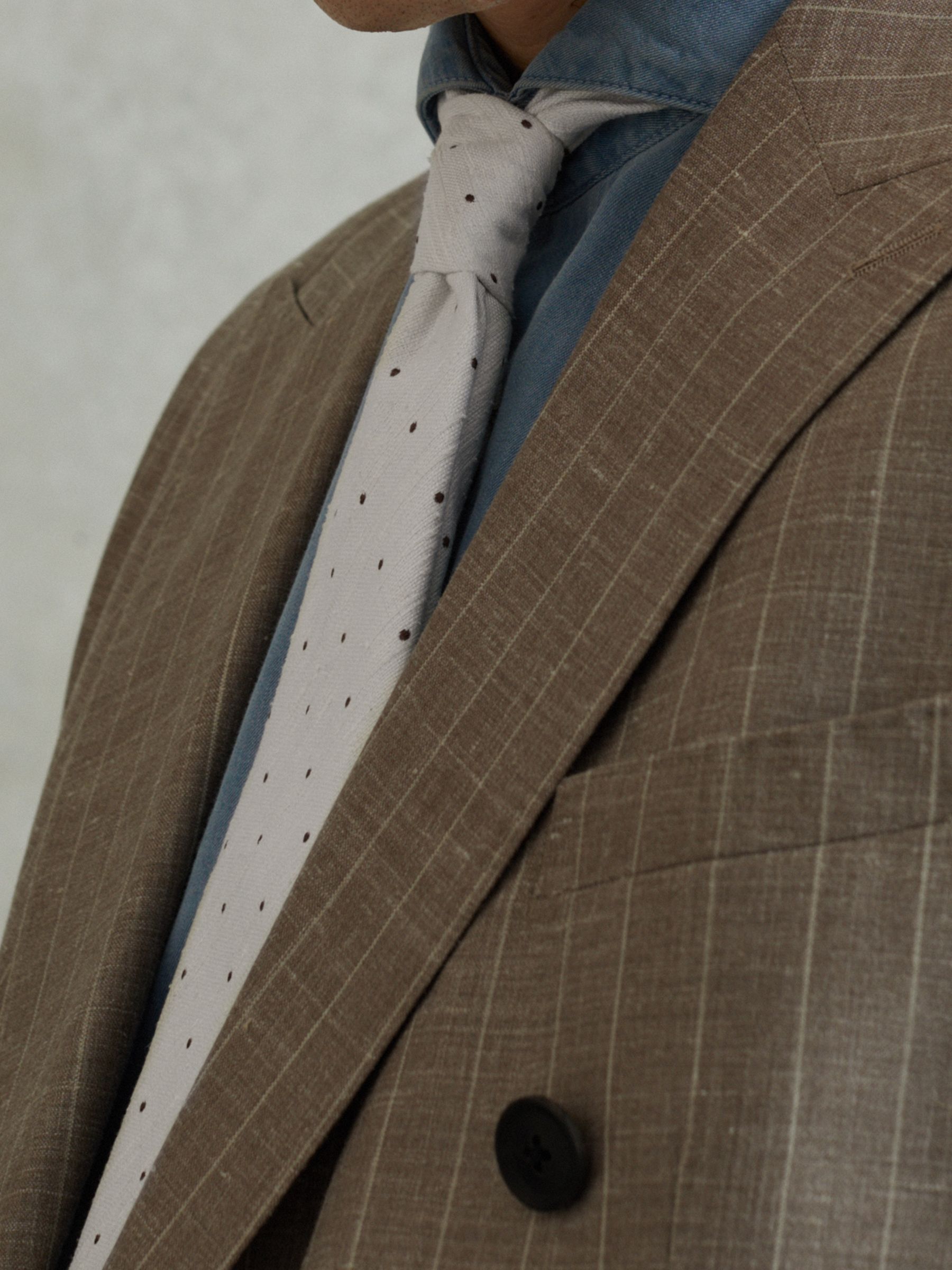 Silk Blend Textured Polka Dot Tie in Cream - Image 2 of 7