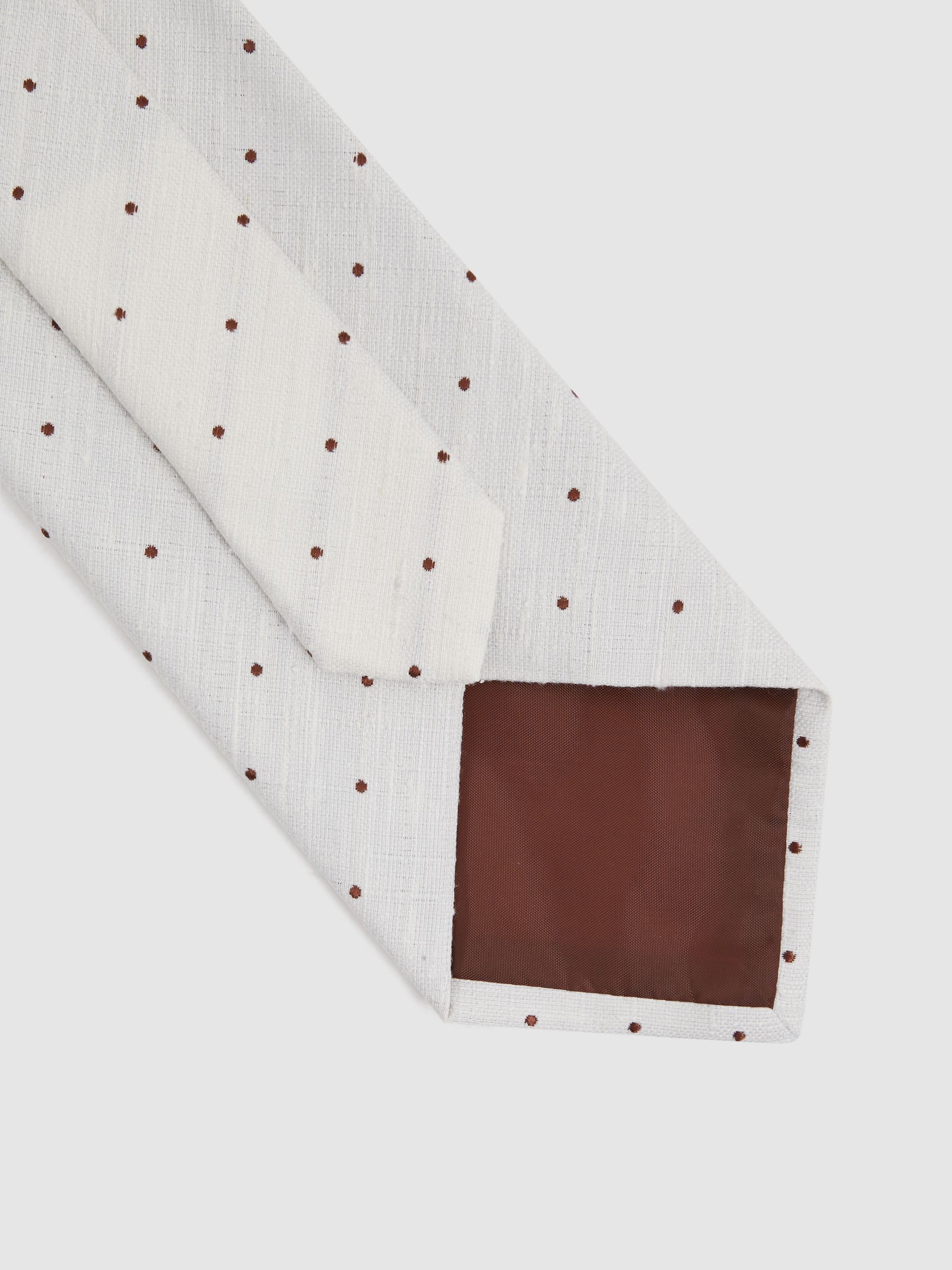 Silk Blend Textured Polka Dot Tie in Cream - Image 4 of 7
