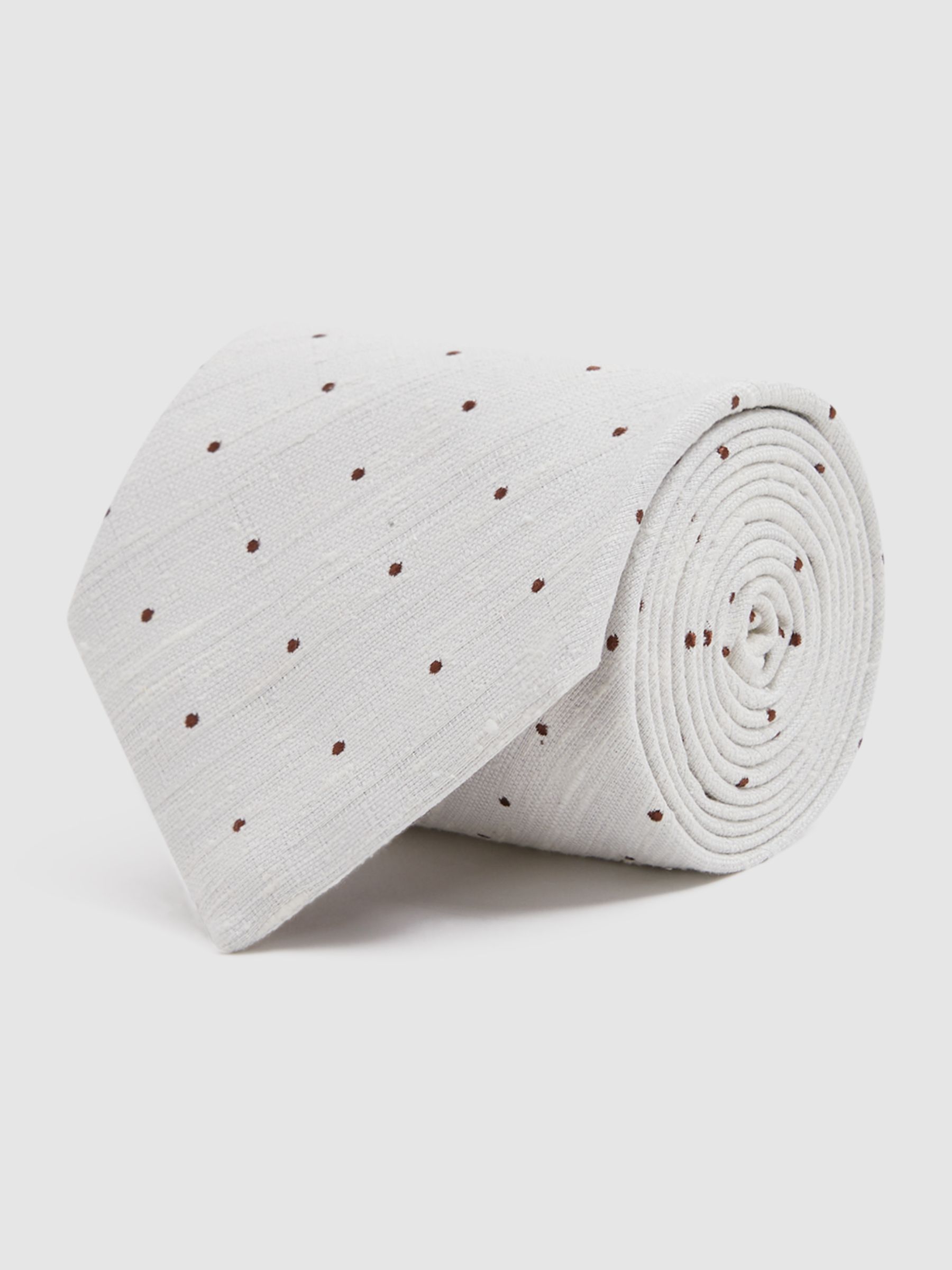 Silk Blend Textured Polka Dot Tie in Cream - Image 6 of 7