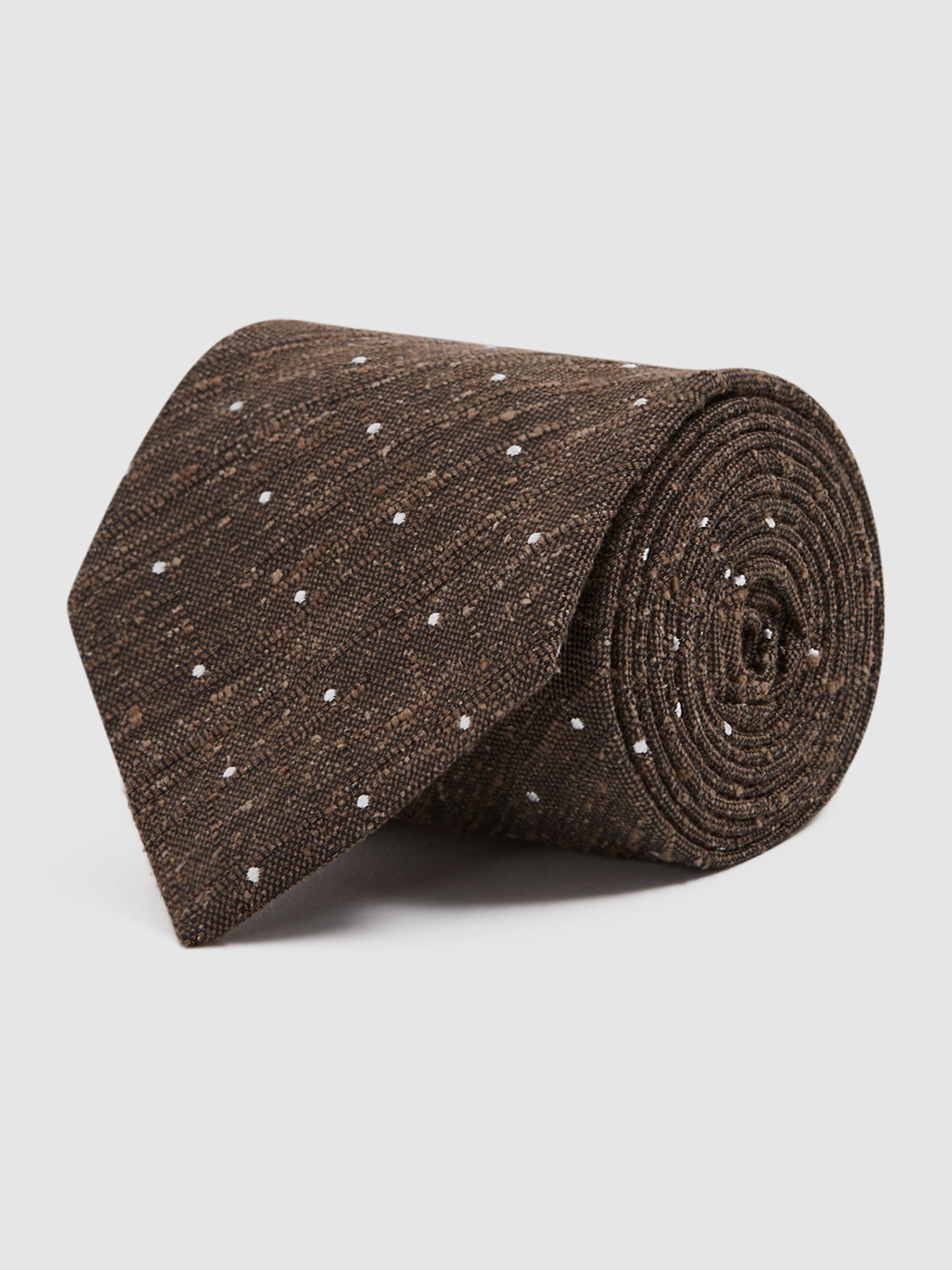 Silk Blend Textured Polka Dot Tie in Chocolate Melange - Image 3 of 6
