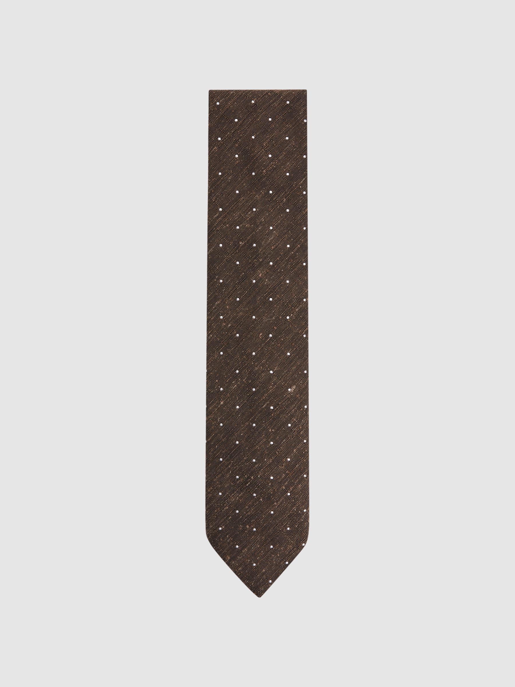 Silk Blend Textured Polka Dot Tie in Chocolate Melange - Image 6 of 6