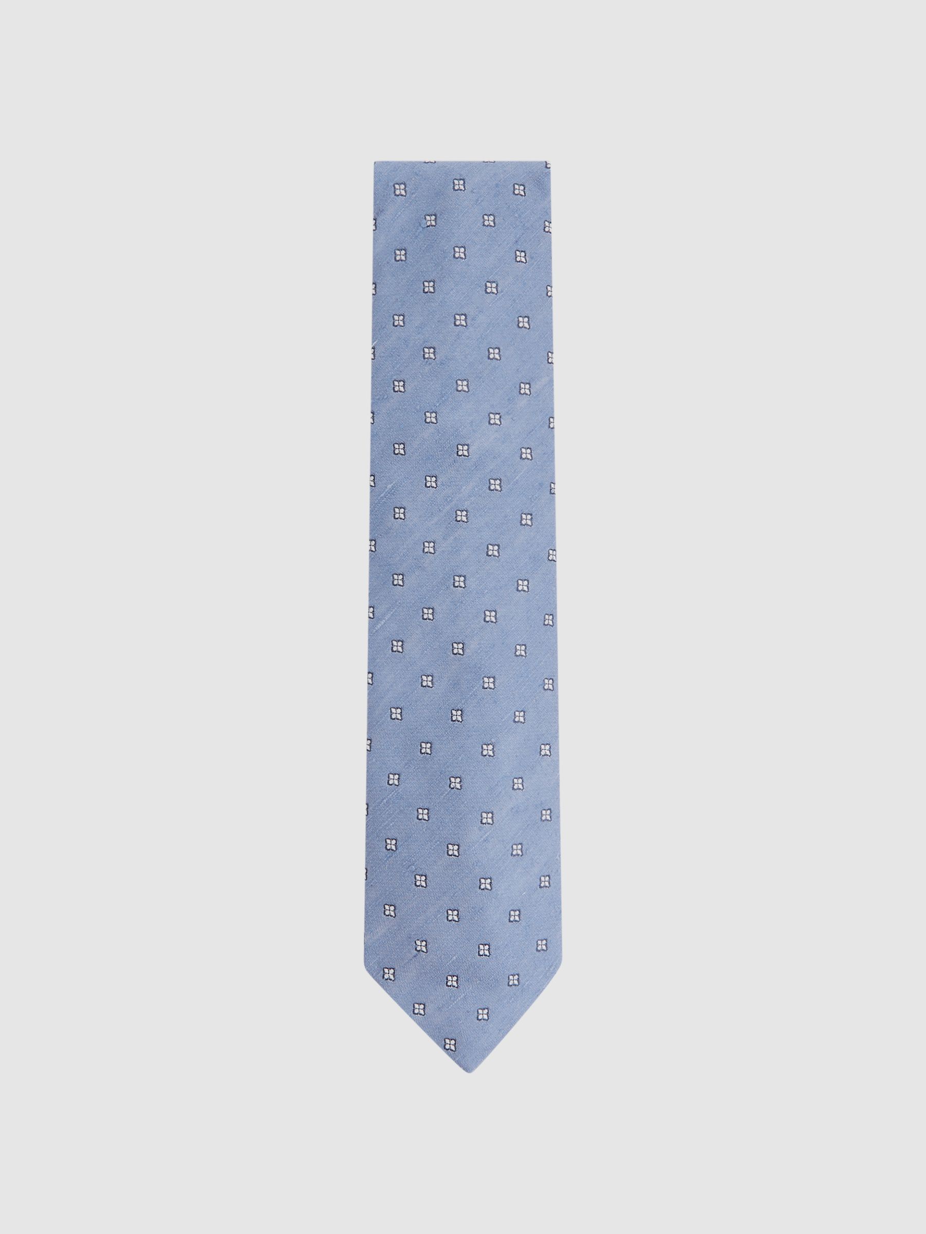 Silk Blend Textured Floral Print Tie in Sky Blue - Image 1 of 5 Silk Blend Textured Floral Print Tie in Sky Blue - Image 1 of 5