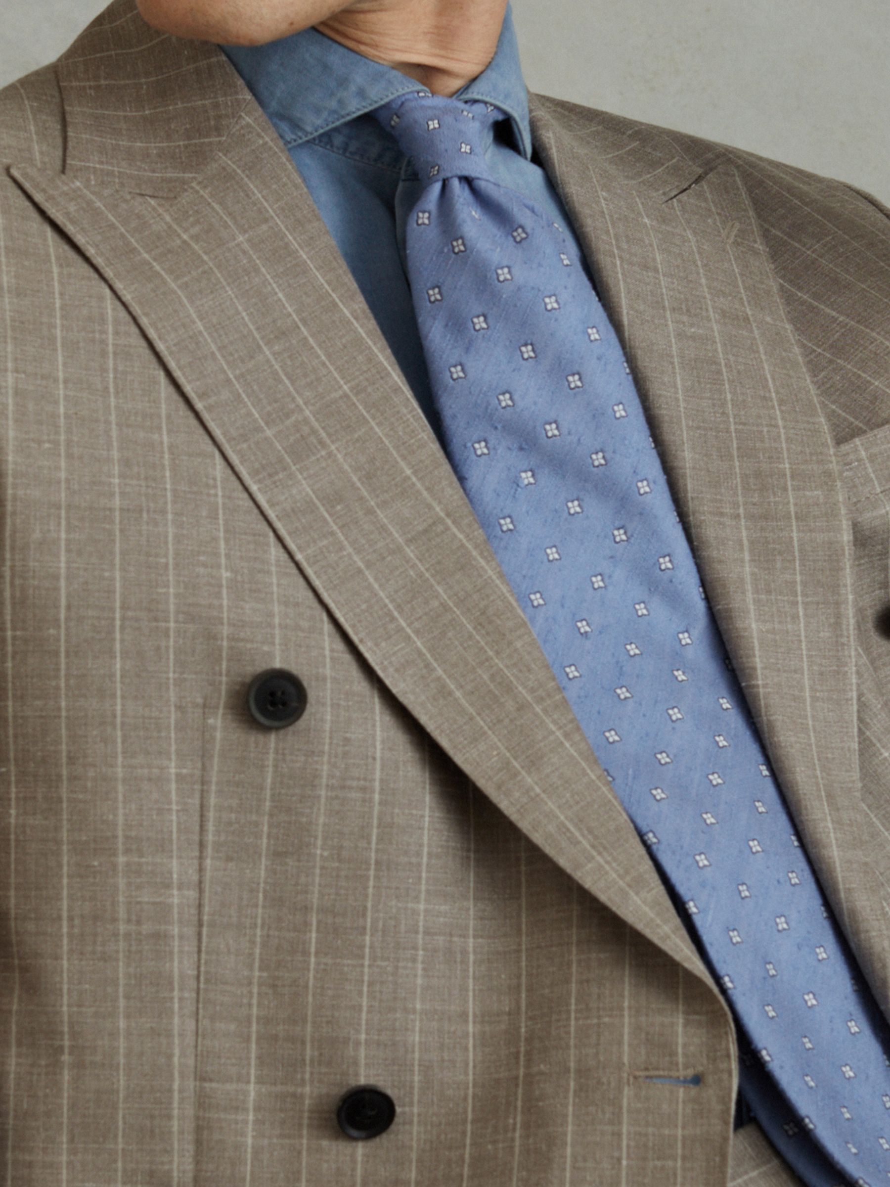 Silk Blend Textured Floral Print Tie in Sky Blue - Image 2 of 5
