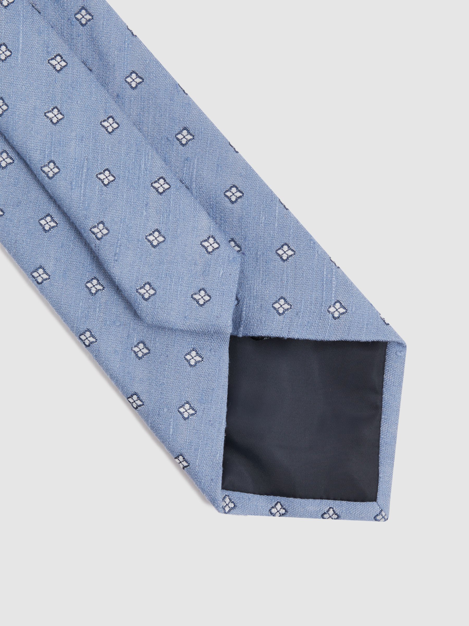 Silk Blend Textured Floral Print Tie in Sky Blue - Image 4 of 5