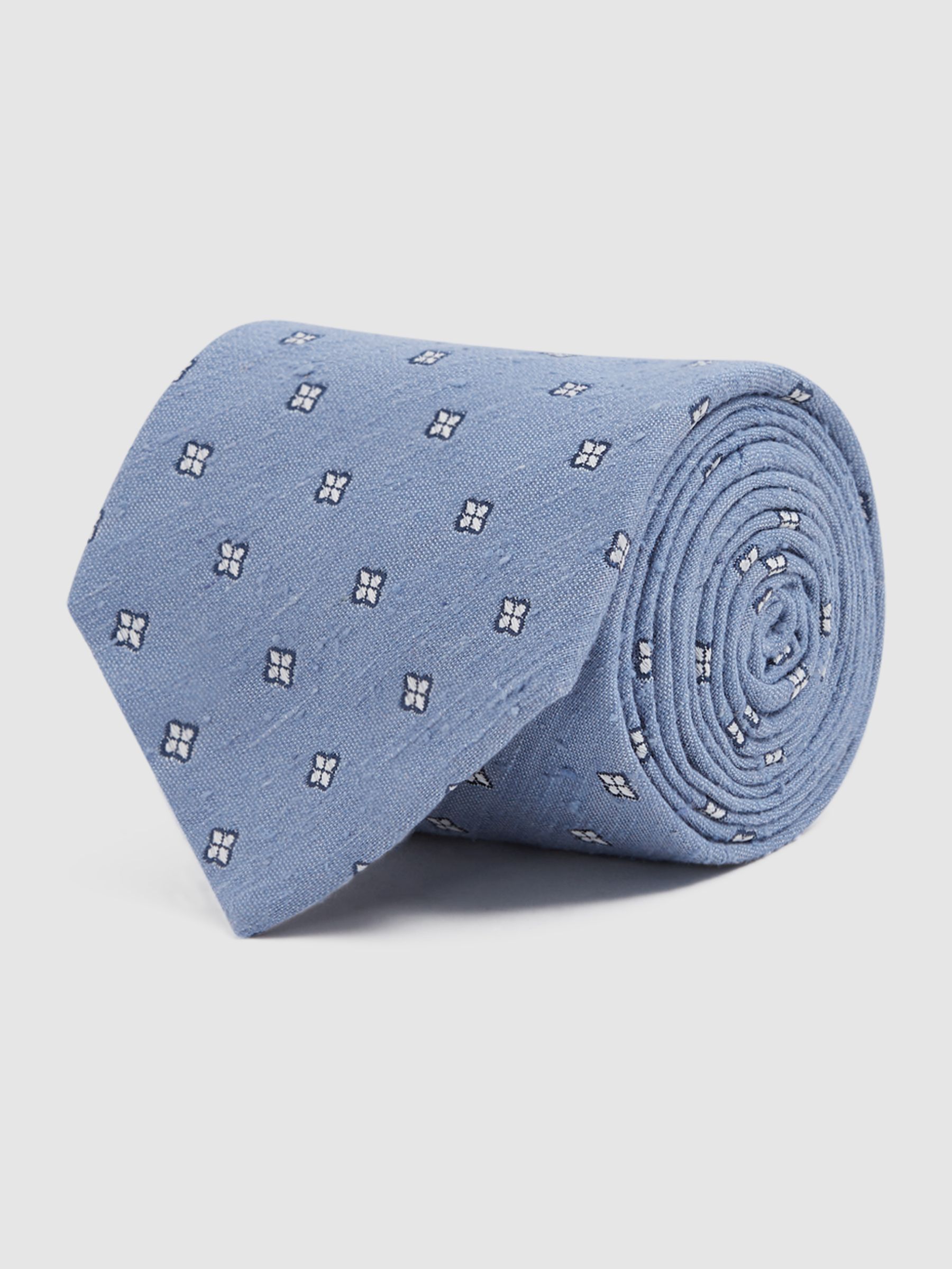Silk Blend Textured Floral Print Tie in Sky Blue - Image 6 of 7