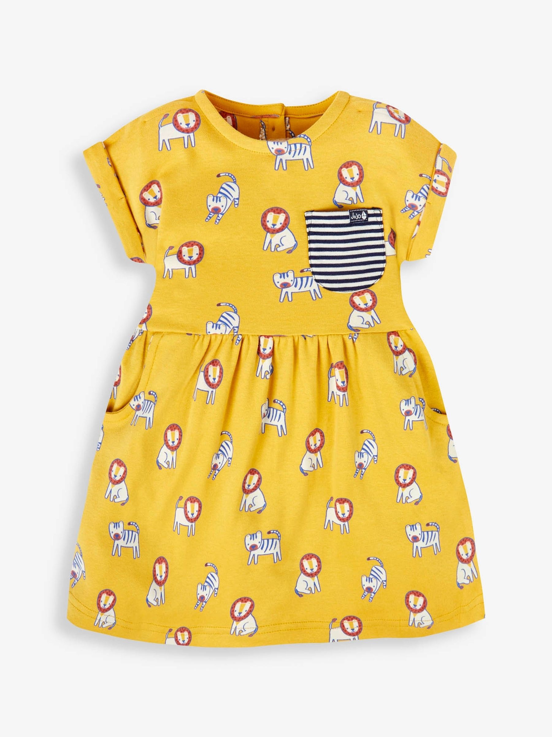 Mustard Lion & Tiger Print Drop Shoulder Dress - Image 3 of 4