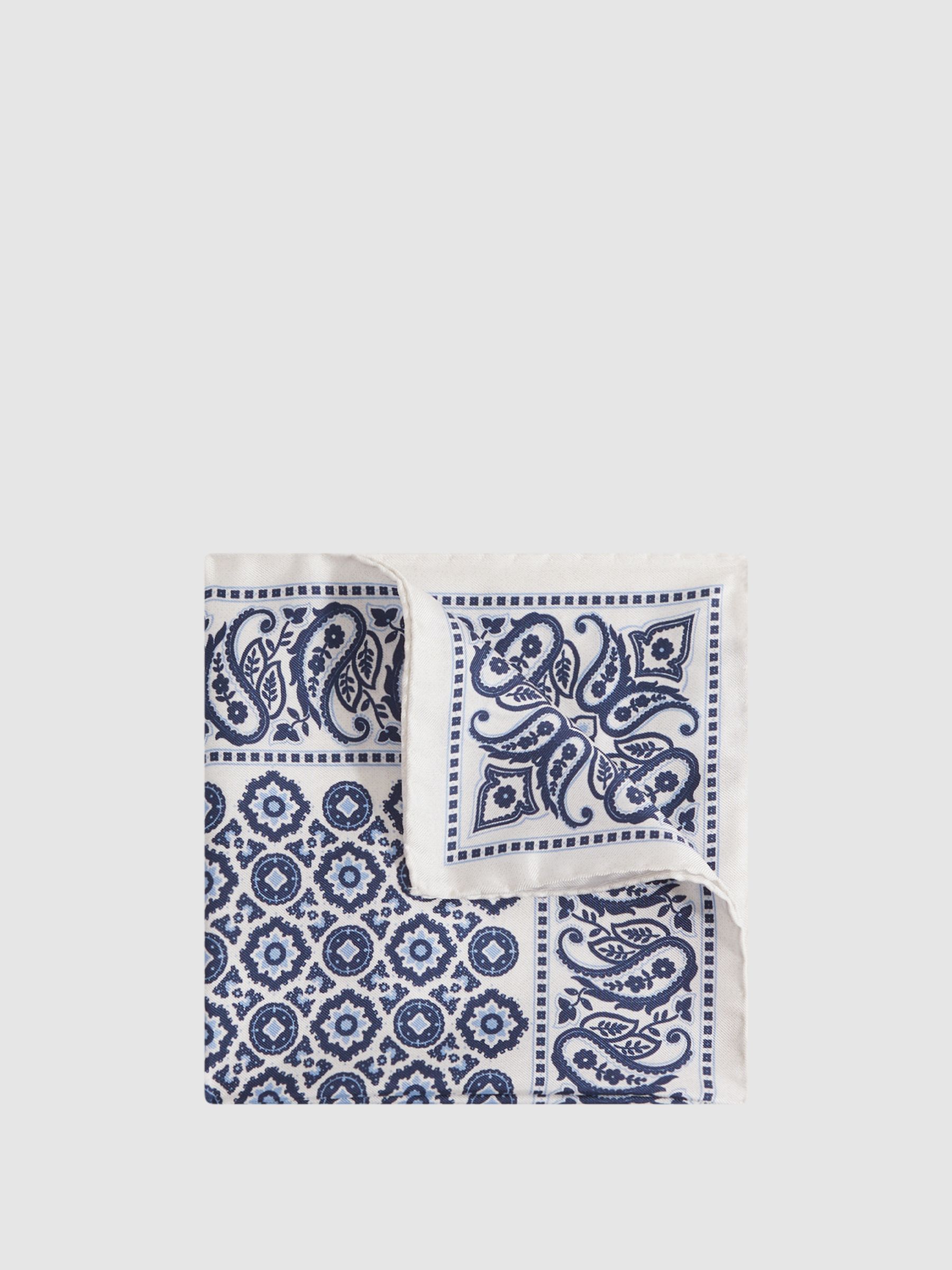 Silk Medallion Paisley Print Pocket Square in Blue - Image 1 of 5 Silk Medallion Paisley Print Pocket Square in Blue - Image 1 of 5