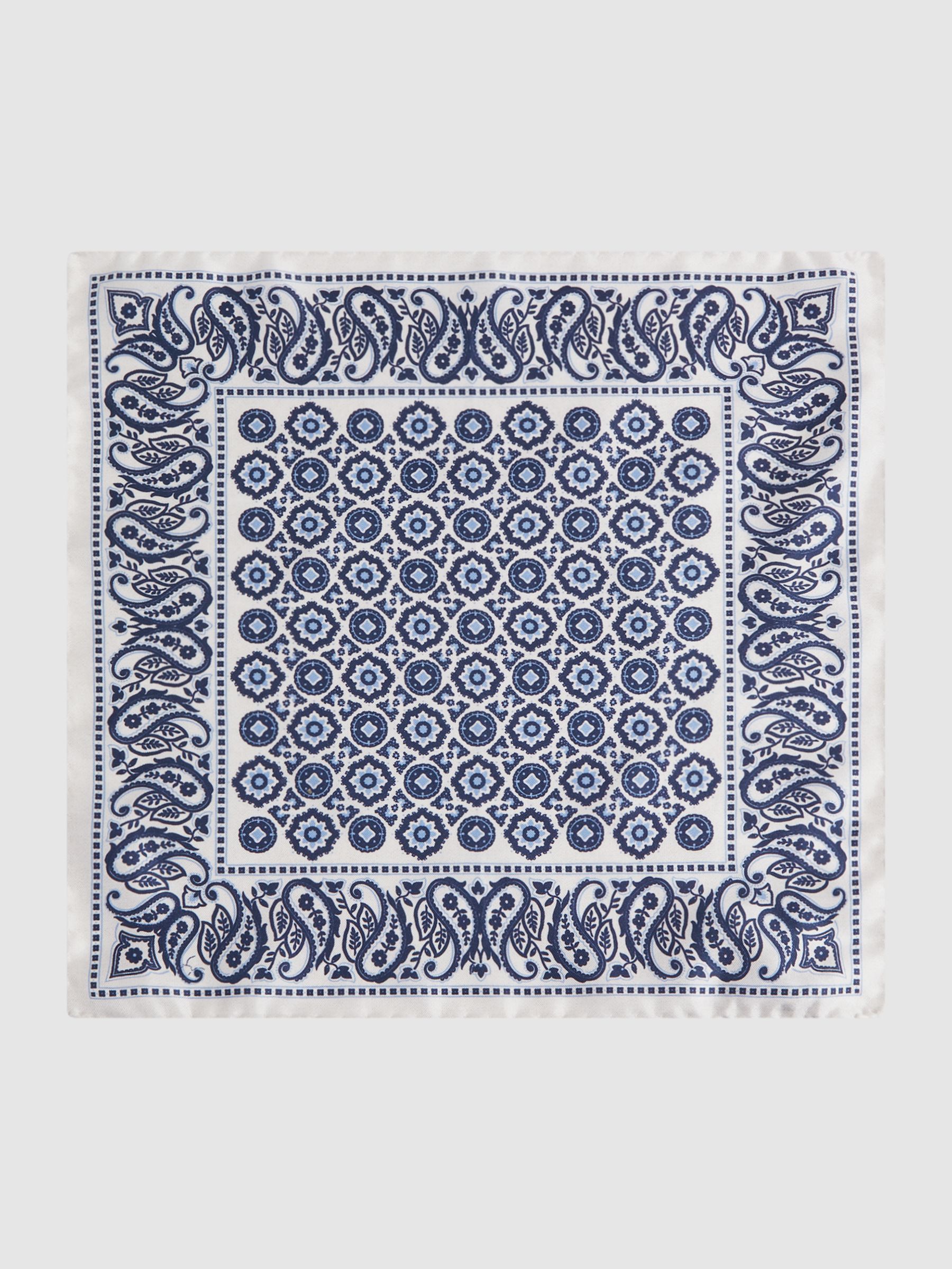 Silk Medallion Paisley Print Pocket Square in Blue - Image 3 of 5