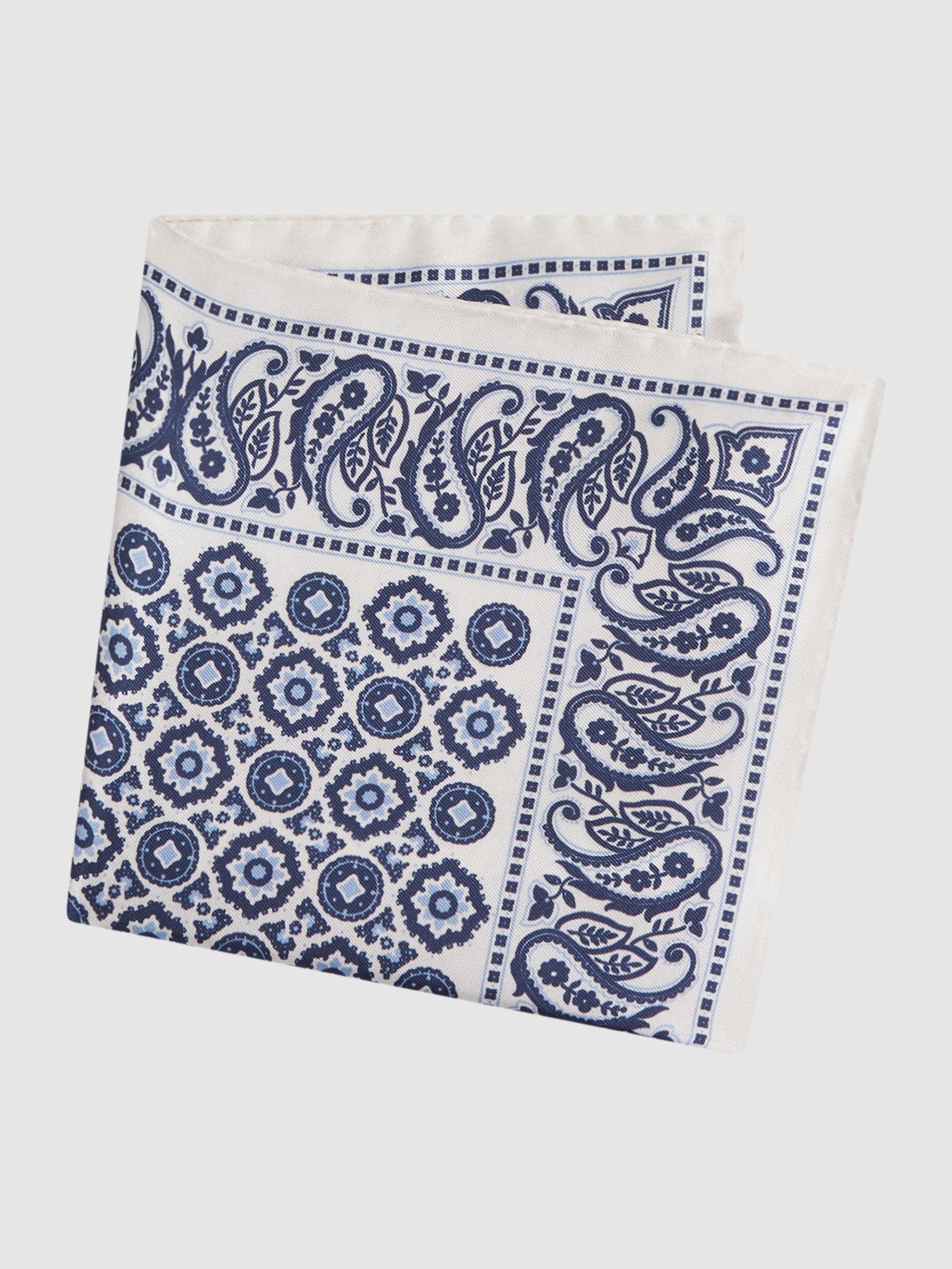 Silk Medallion Paisley Print Pocket Square in Blue - Image 4 of 5