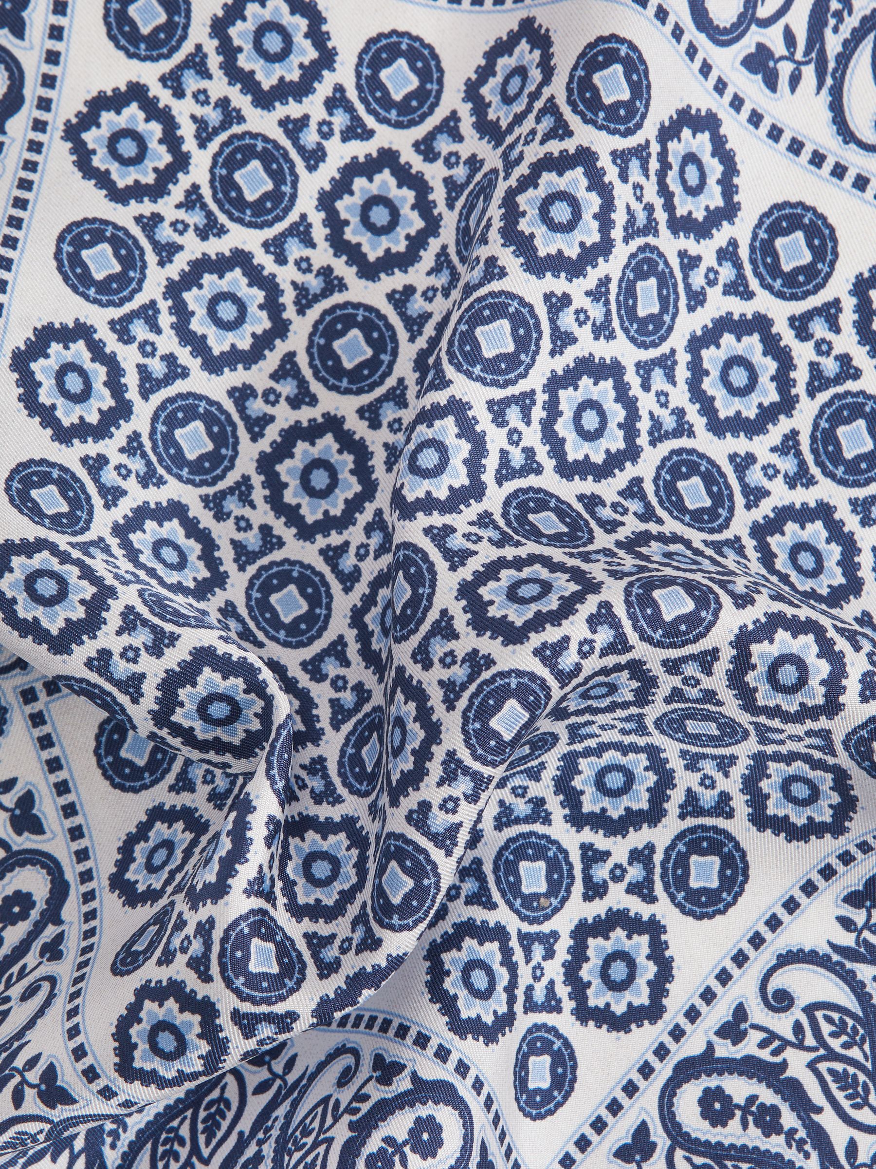 Silk Medallion Paisley Print Pocket Square in Blue - Image 5 of 5